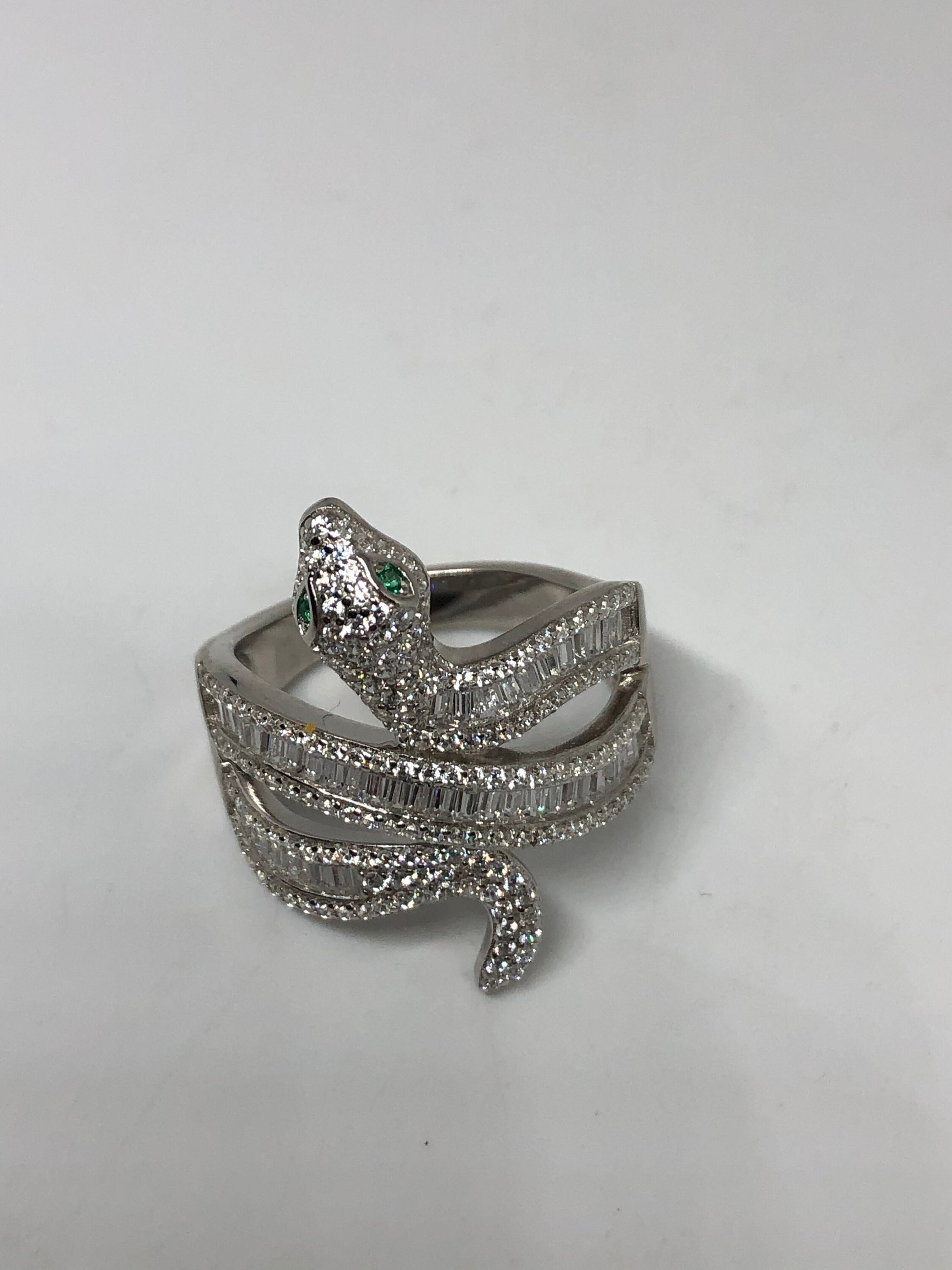 Vintage Snake Ring 925 Sterling Silver Crystal Size 9