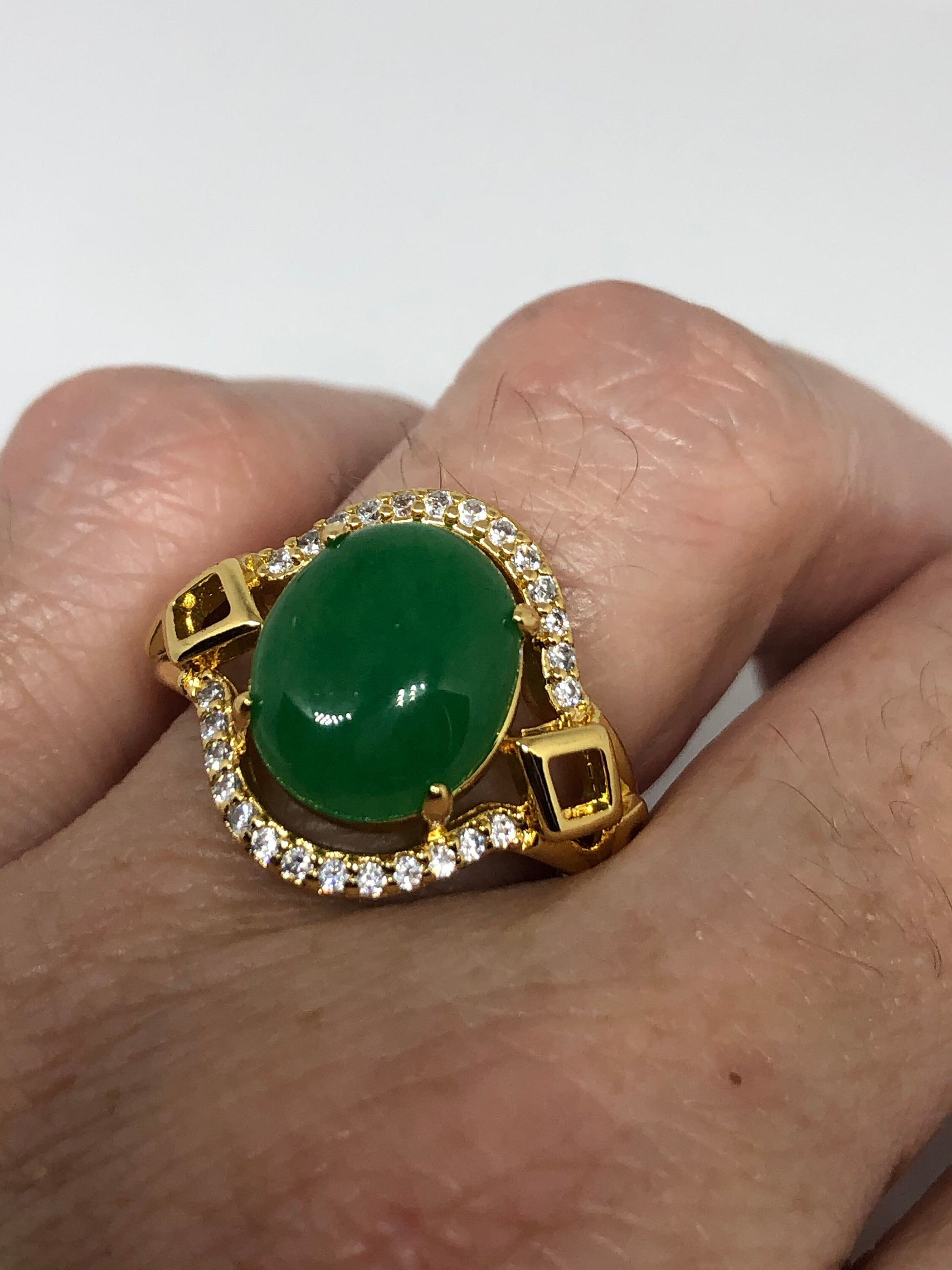 Vintage Lucky Green Nephrite Jade Golden Ring