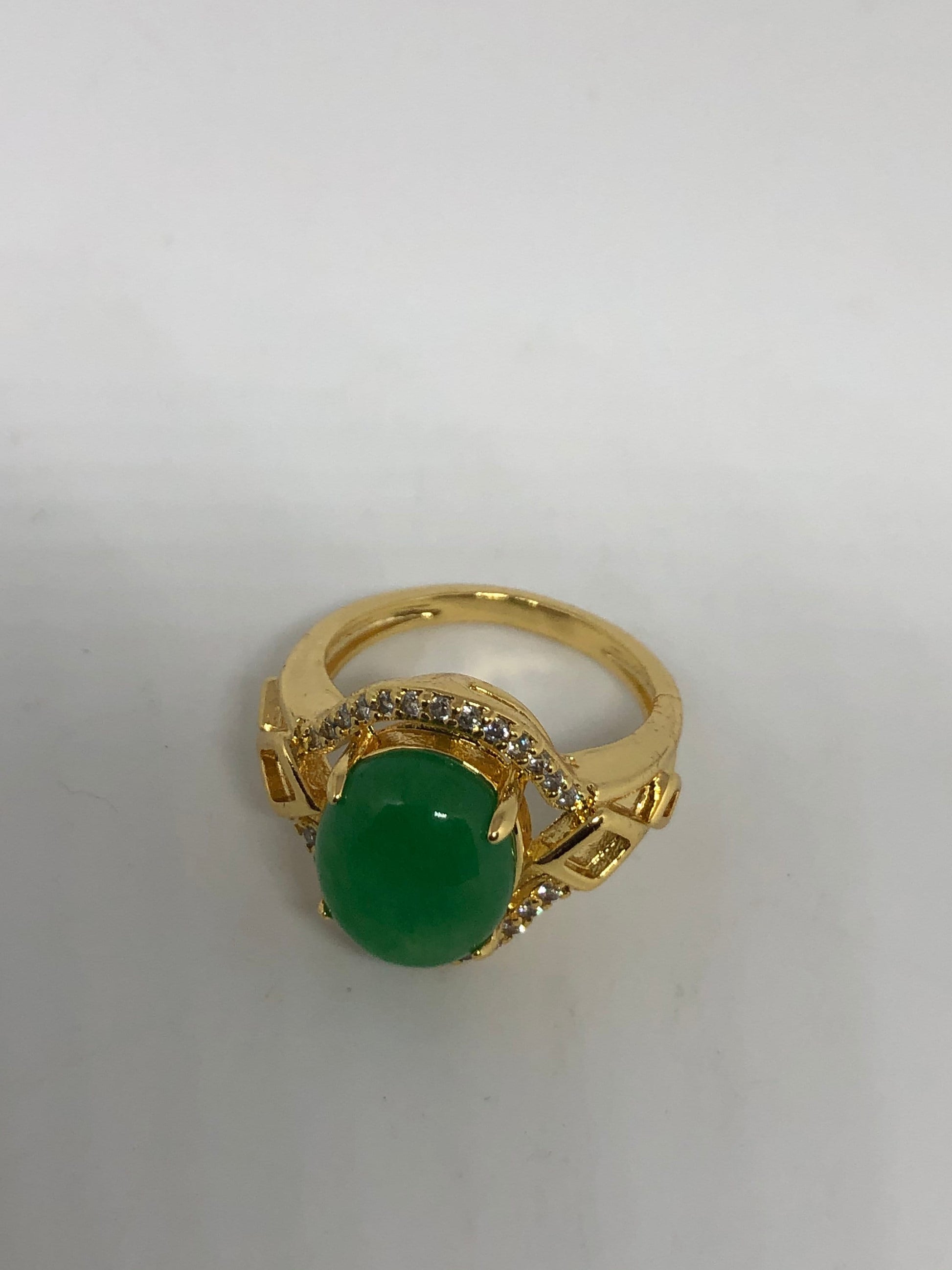 Vintage Lucky Green Nephrite Jade Golden Ring