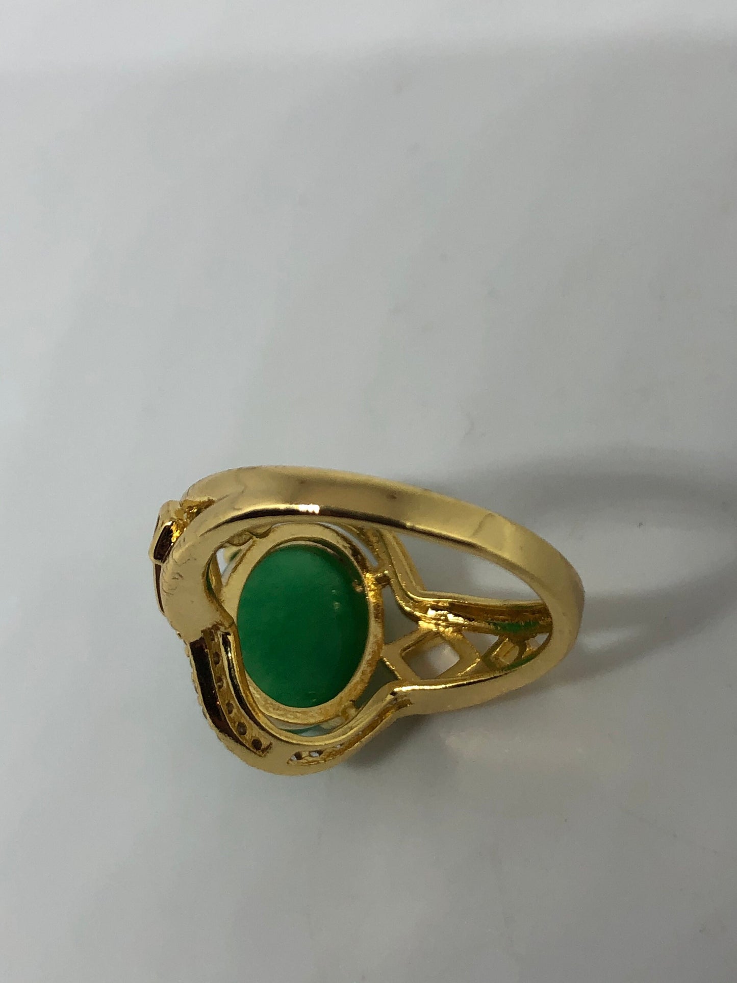 Vintage Lucky Green Nephrite Jade Golden Ring