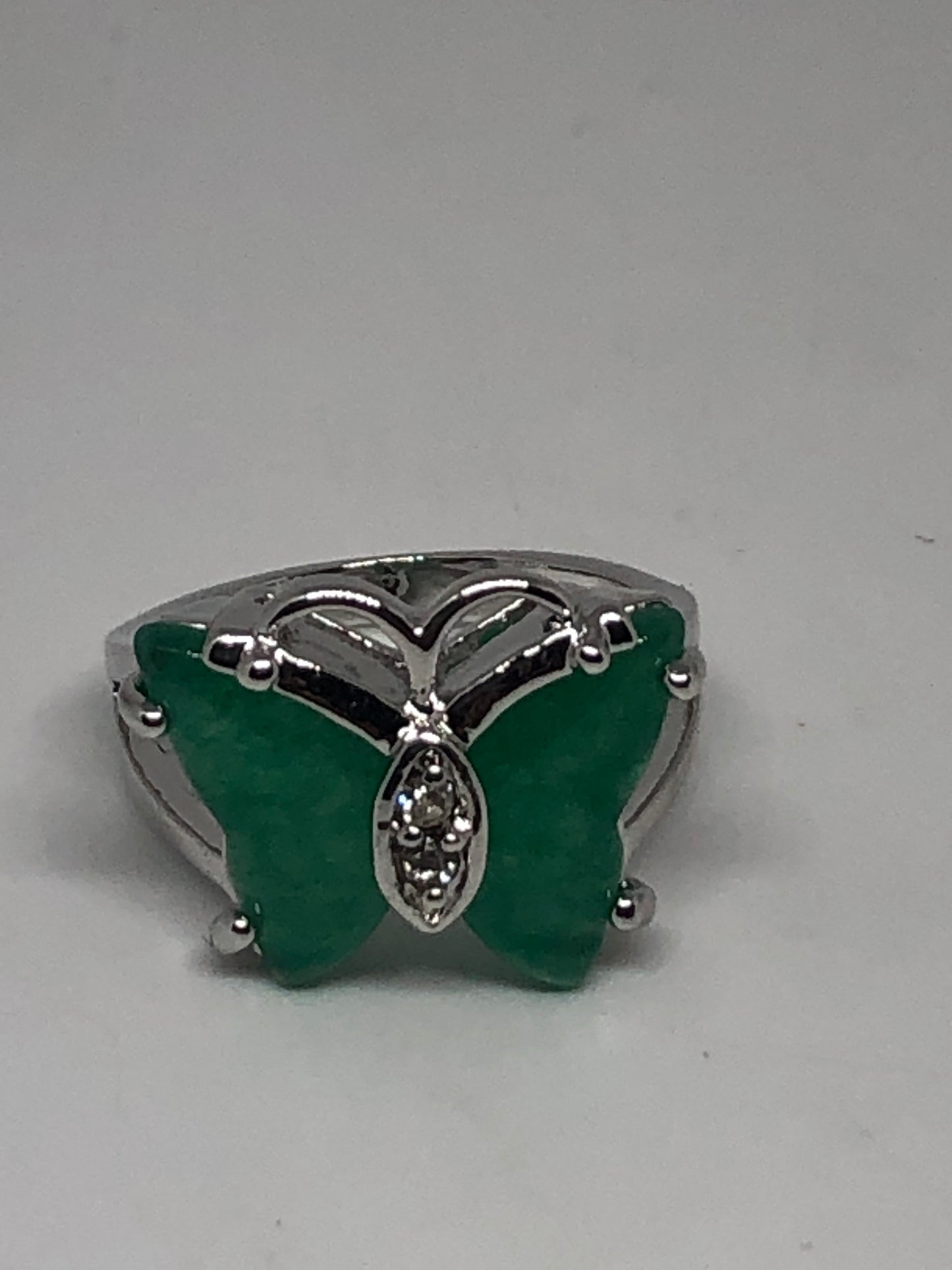 Vintage Lucky Green Nephrite Jade Butterfly ring