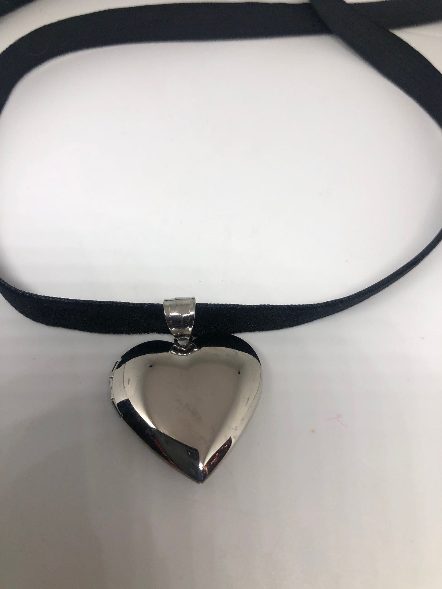 Vintage Heart Locket Choker Silver Stainless Steel Deco Etched Necklace