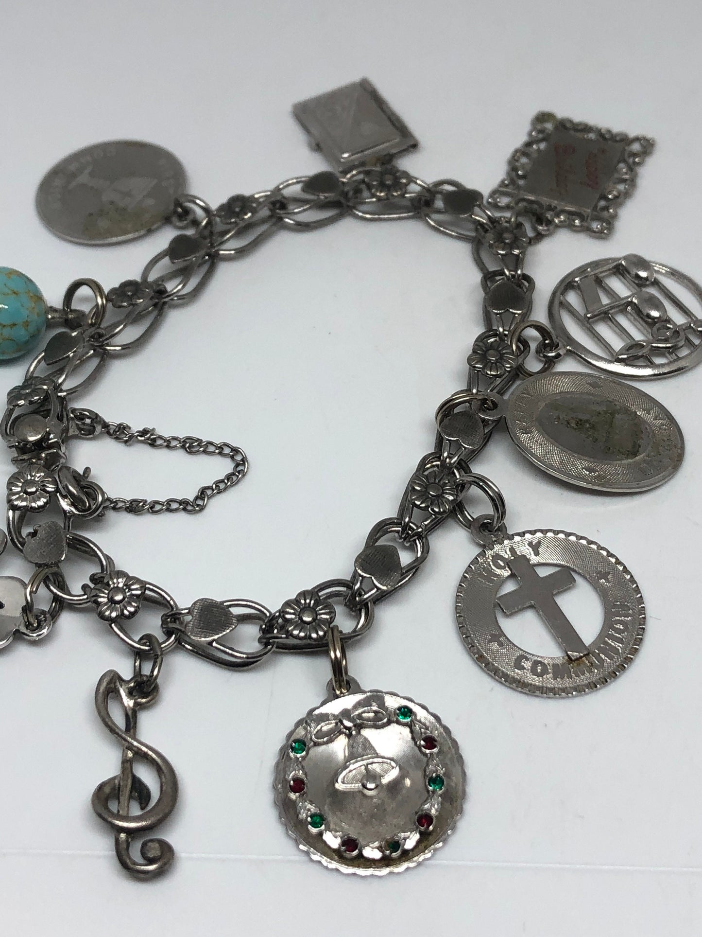 Vintage 925 Sterling Silver Link Cross Charm Bracelet