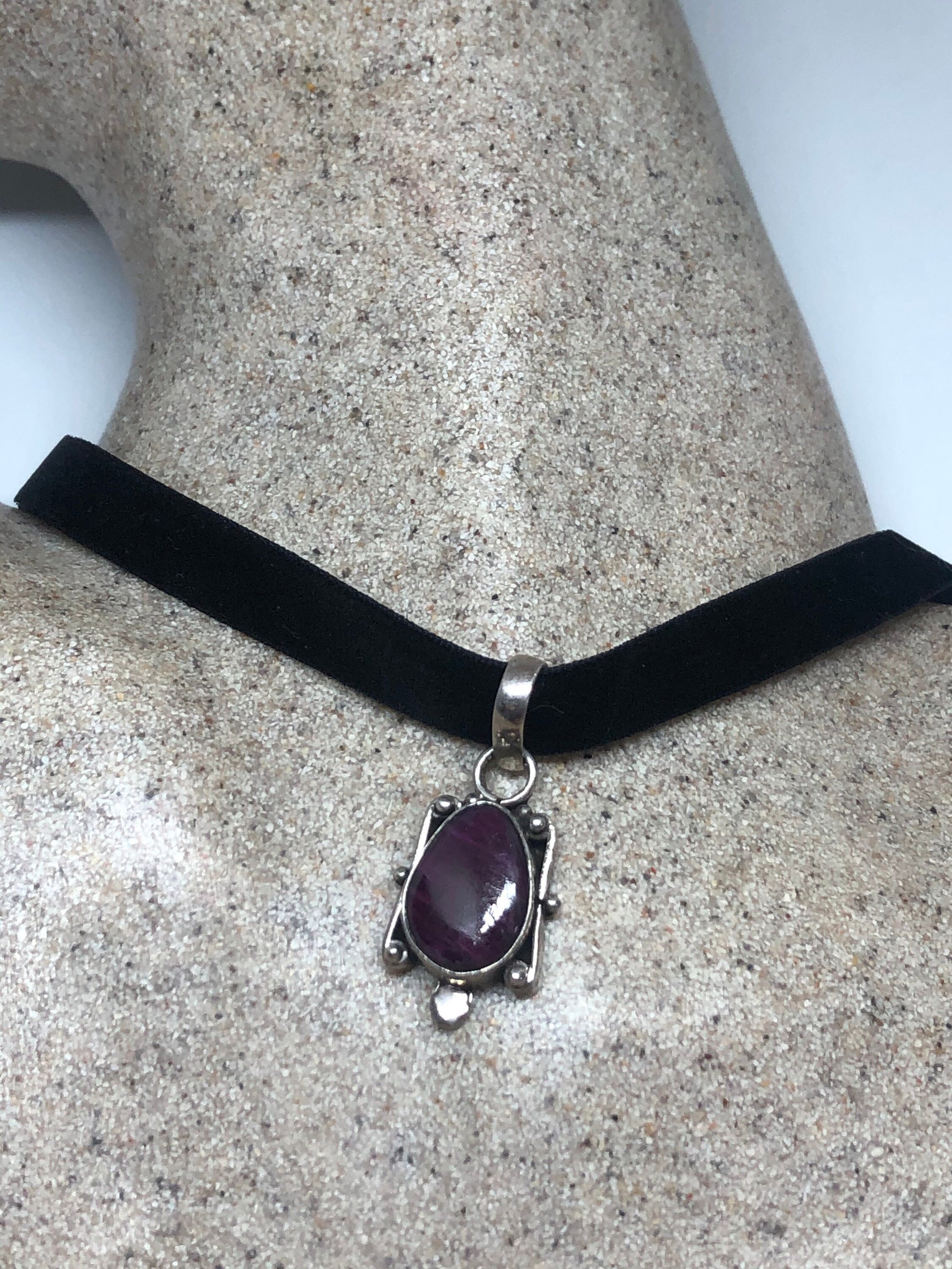 Vintage Pink Raw Ruby Choker 925 Sterling Silver Pendant Necklace