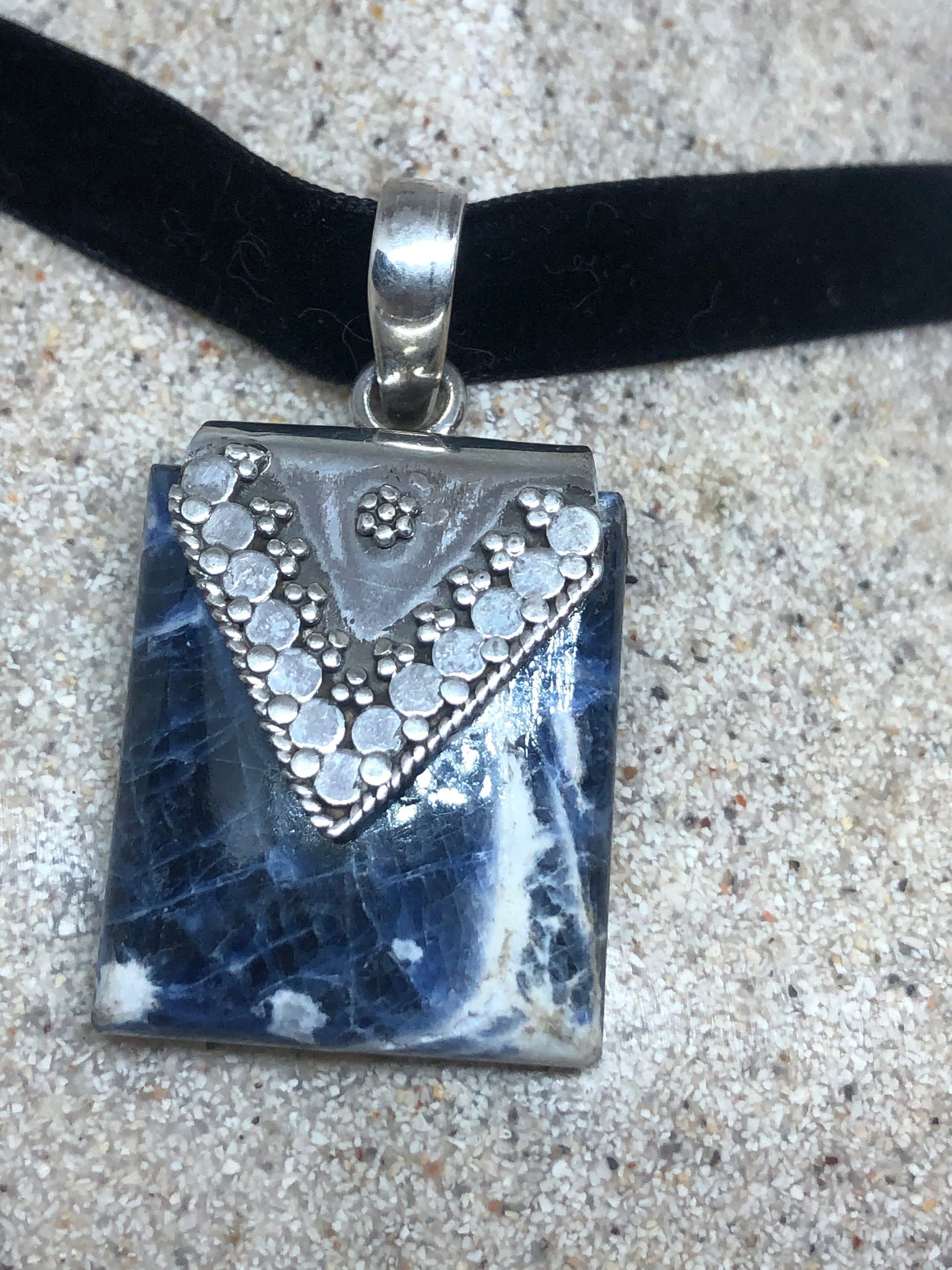 Vintage Blue Lapis Choker 925 Sterling Silver Pendant Necklace Tibet