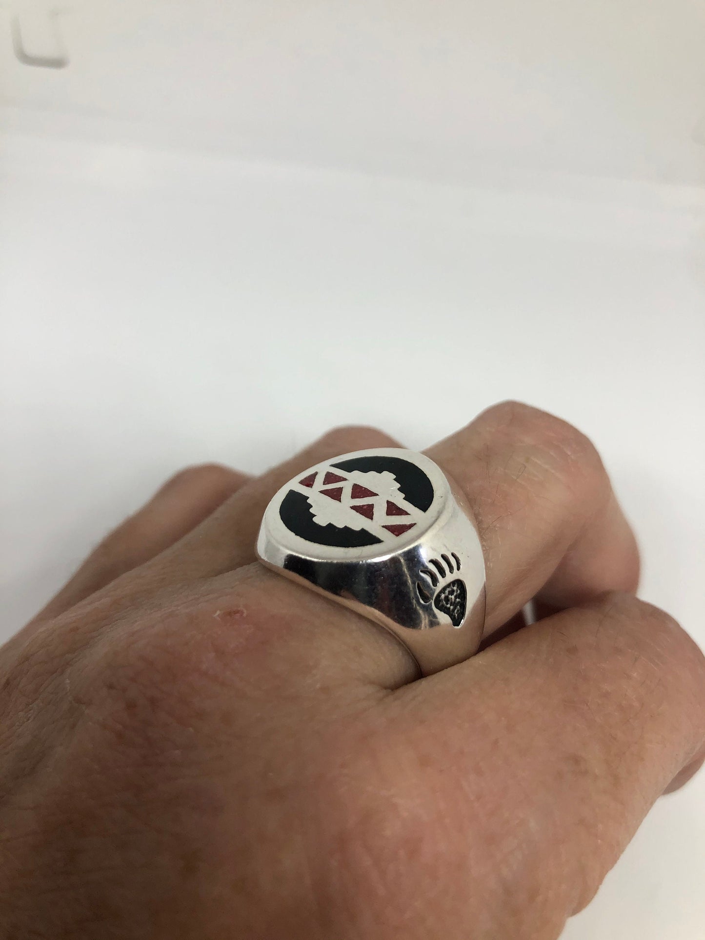 Vintage Native American Style Southwestern Stone Inlay Mens Ring