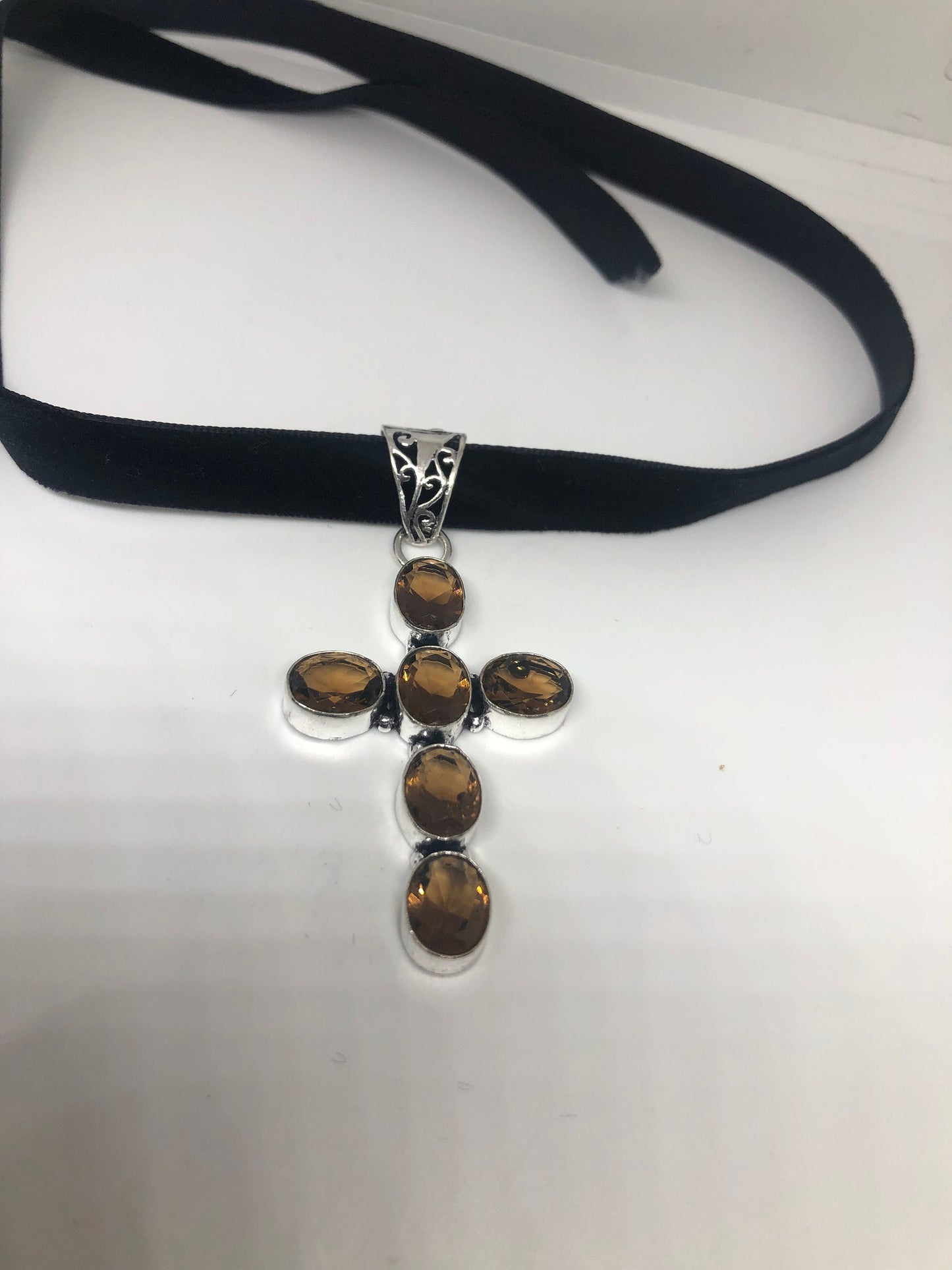 Vintage Golden Topaz cross Necklace Choker