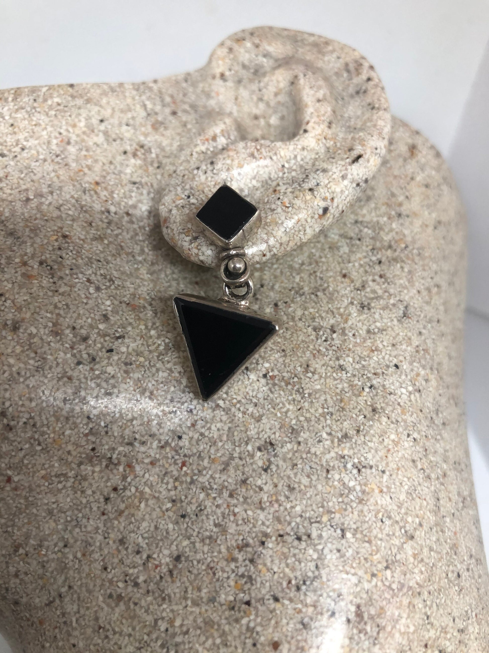 Vintage Black Earring Onyx 925 Sterling Silver Deco Dangle Chandelier