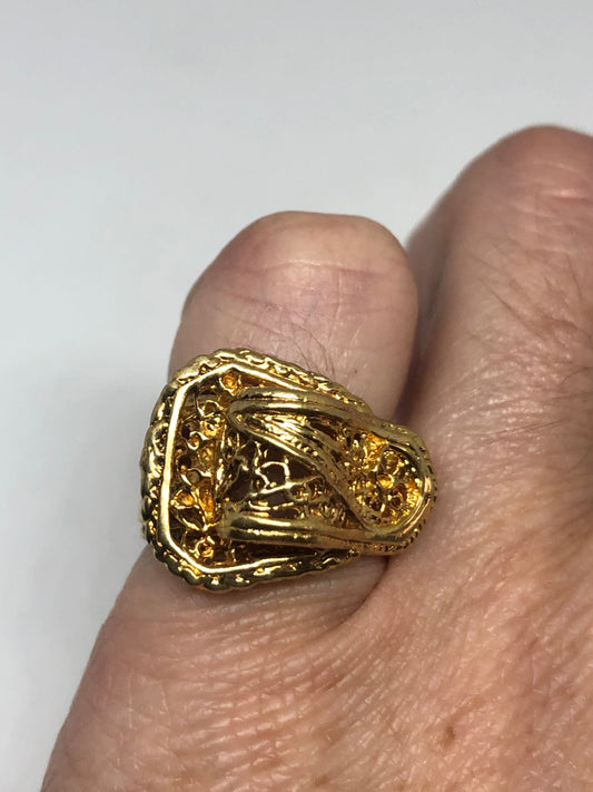 Vintage Buckle Ring Golden 925 Sterling Silver Cocktail Statement