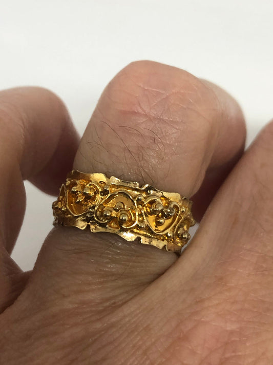 Vintage Wedding Band Ring Golden 925 Sterling Silver Cocktail Statement