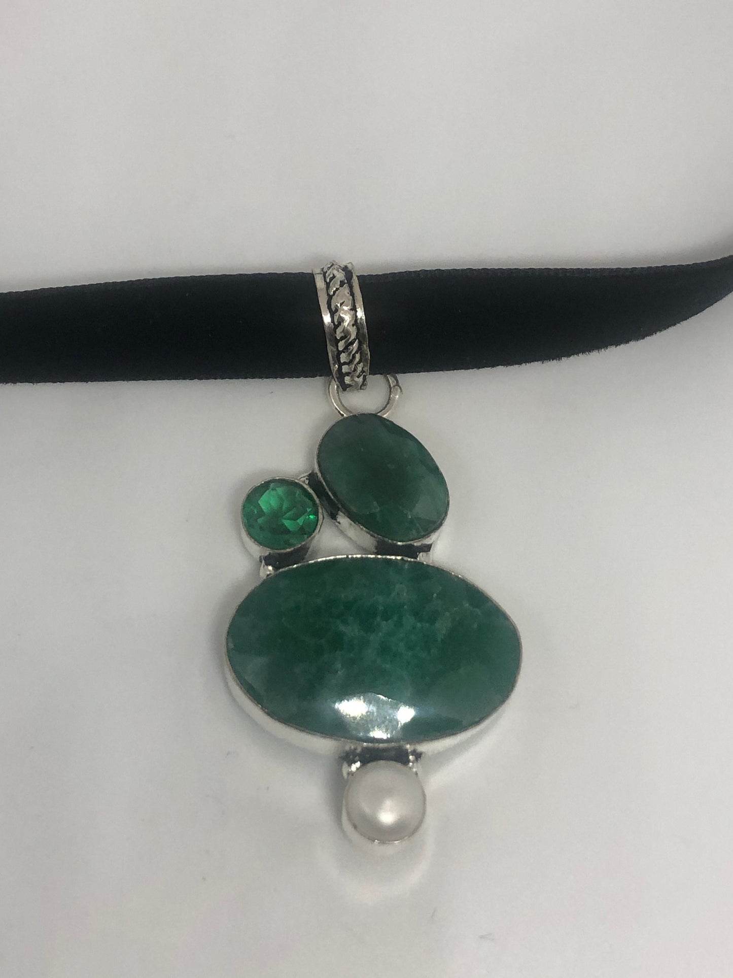 Vintage Green Raw Emerald Crystal Choker Pendant