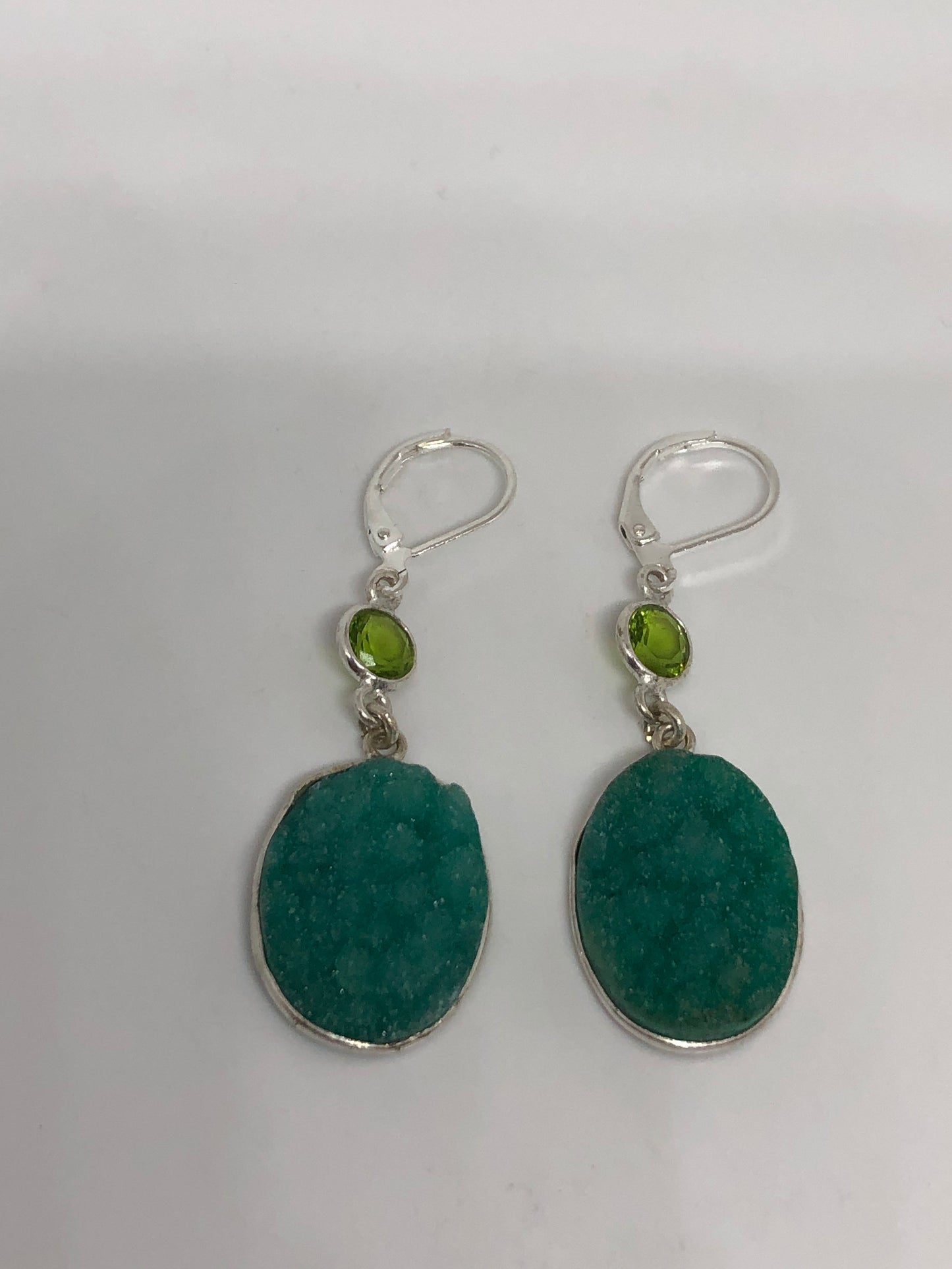 Vintage 925 Sterling Silver Chrome Diopside Druzy Chandelier Earrings