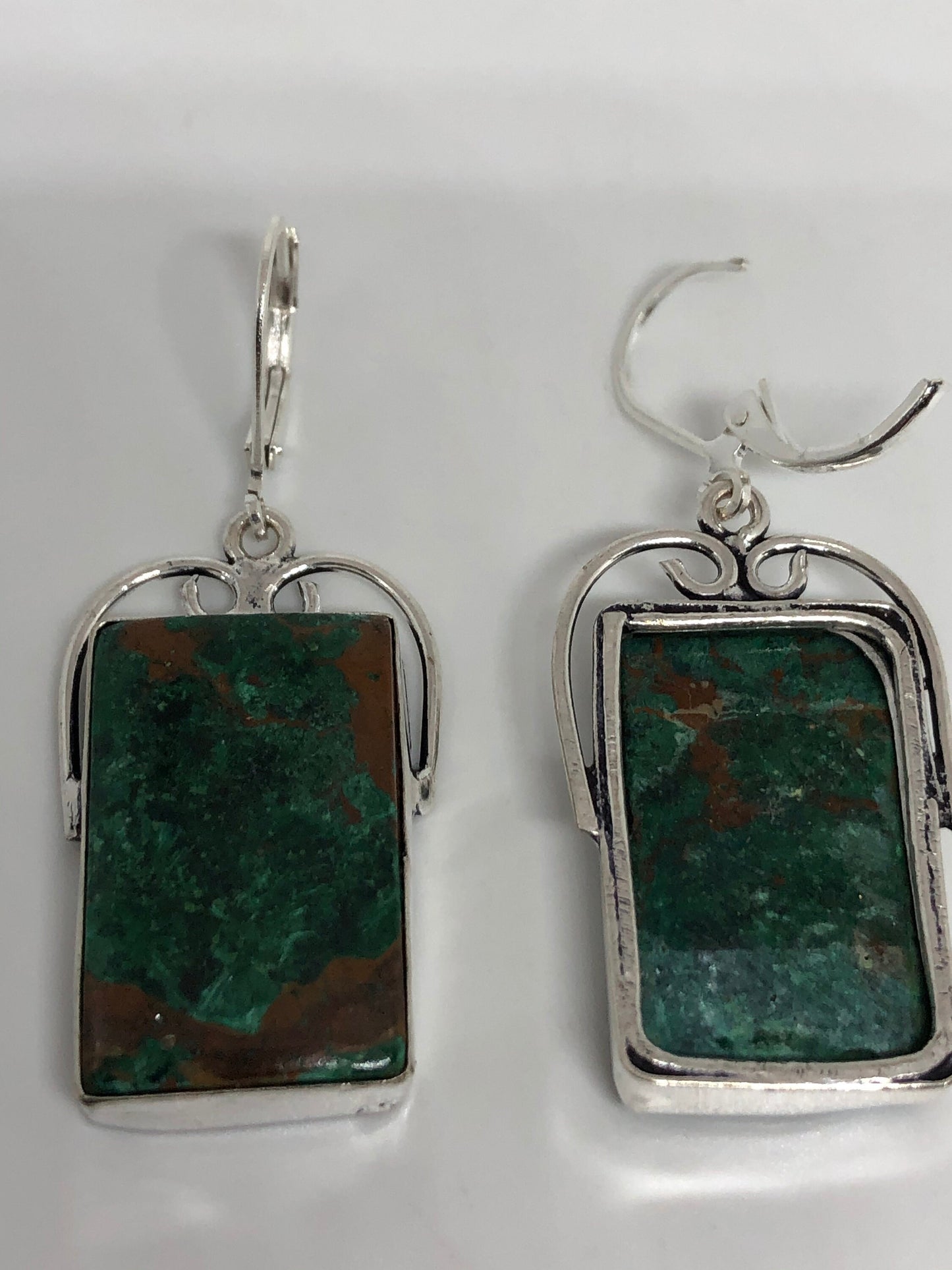 Antique Vintage Green Chrysoprase Silver Dangle Earrings