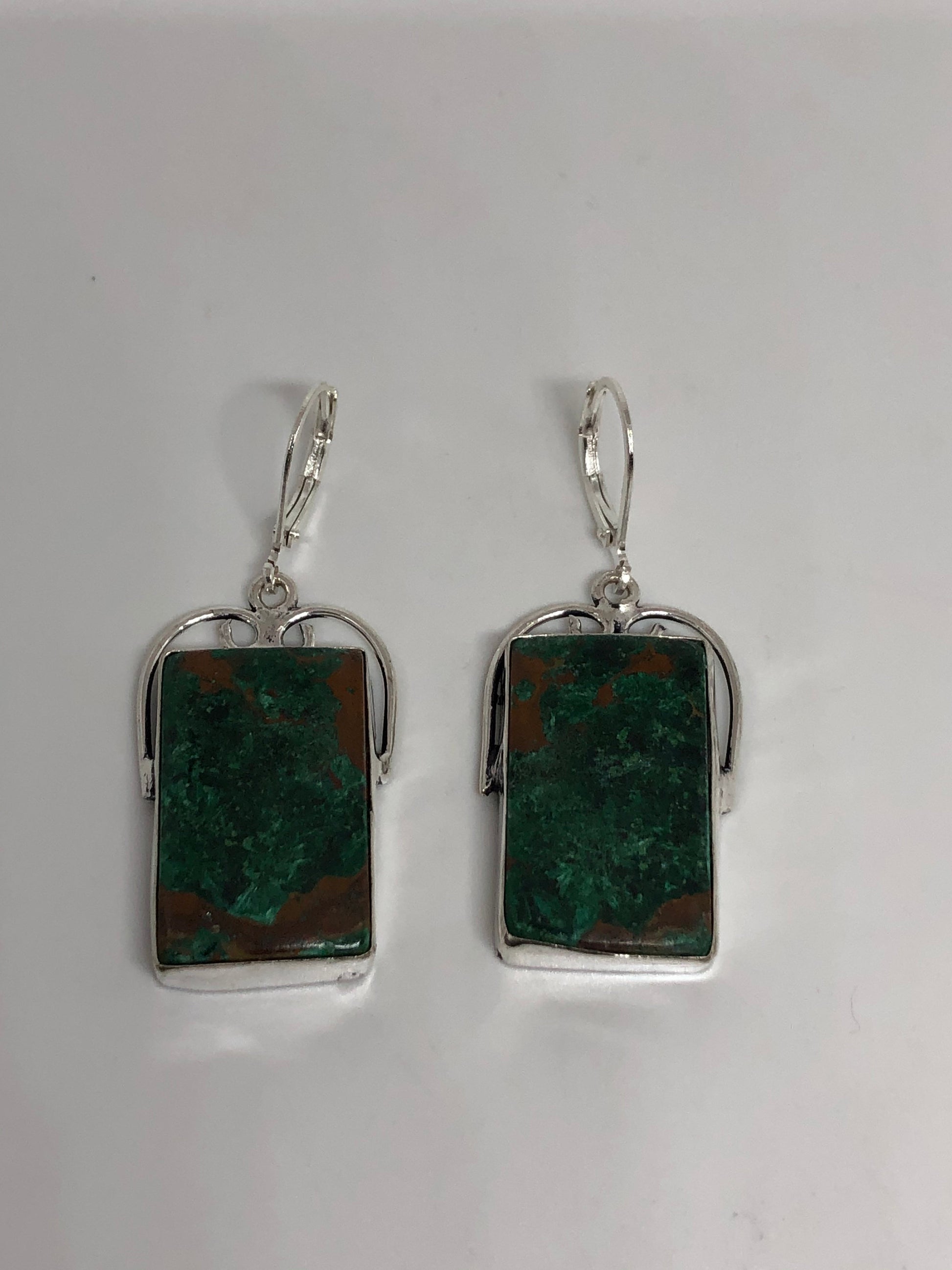 Antique Vintage Green Chrysoprase Silver Dangle Earrings