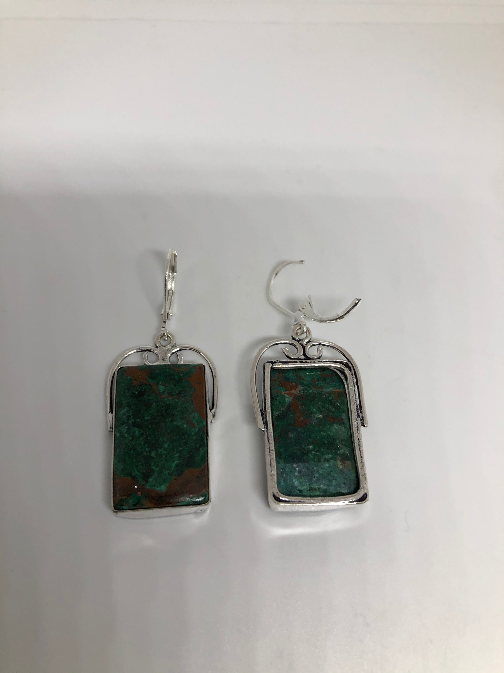 Antique Vintage Green Chrysoprase Silver Dangle Earrings