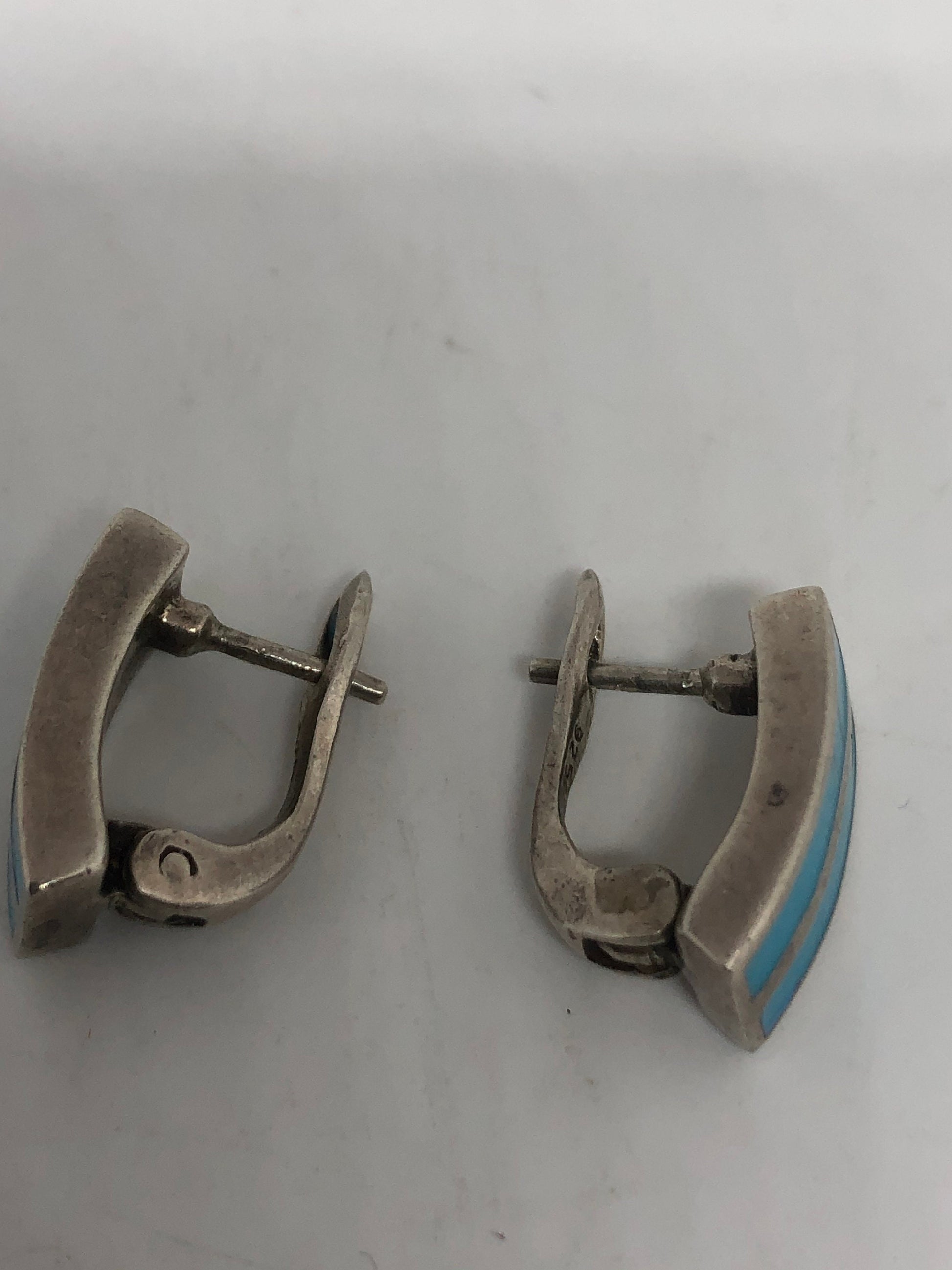 Vintage Sterling Silver Genuine Turquoise Inlay Earrings