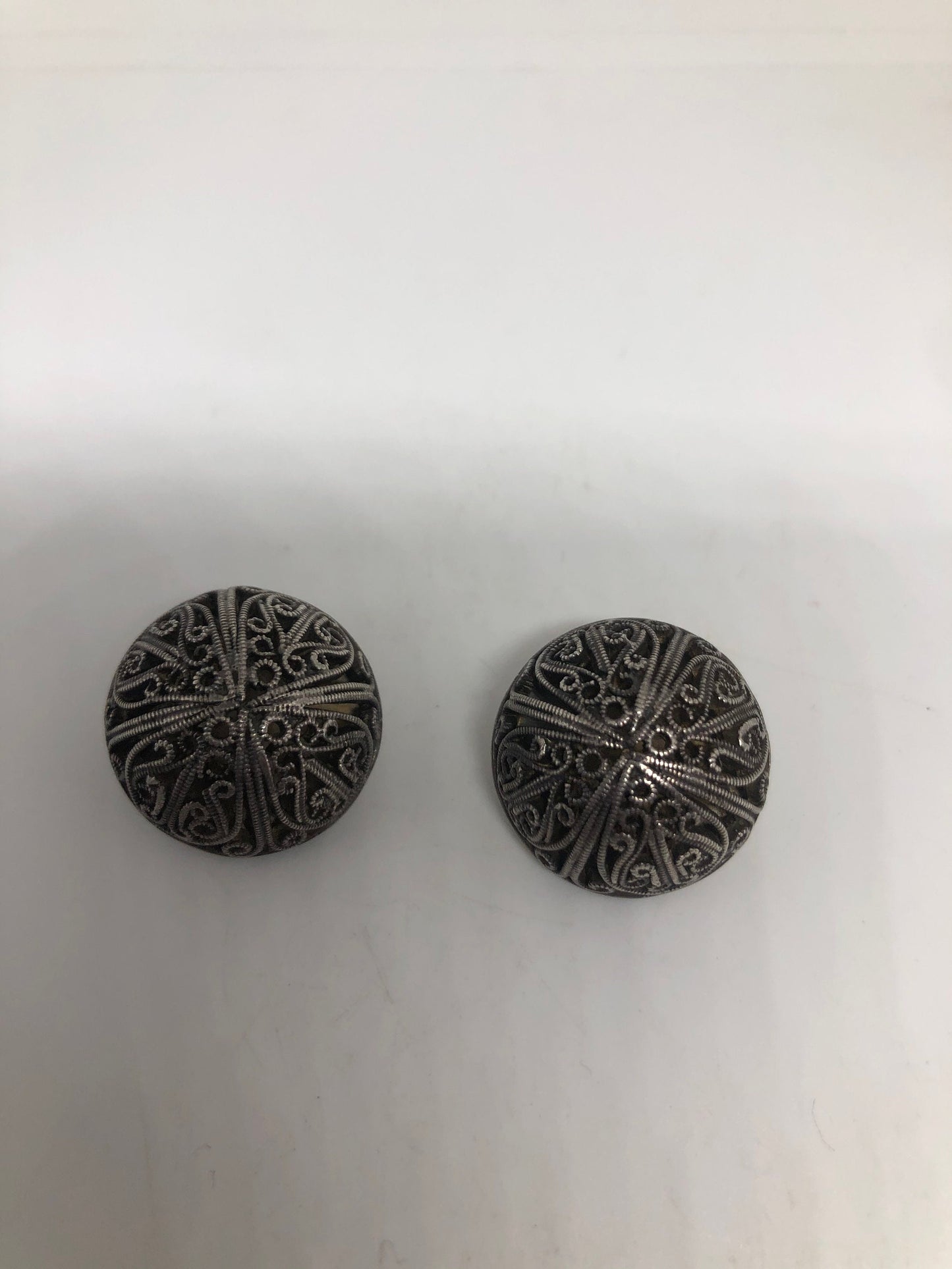 Antique Vintage 925 Sterling Silver Clip On Button Earrings