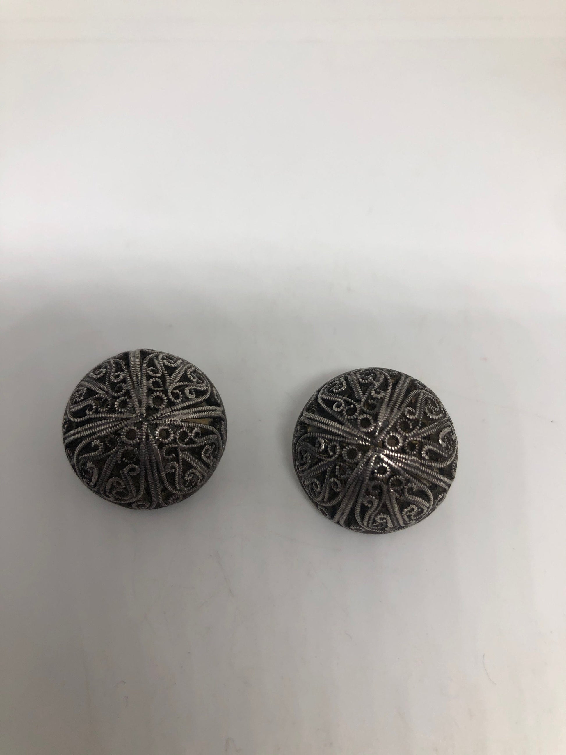 Antique Vintage 925 Sterling Silver Clip On Button Earrings