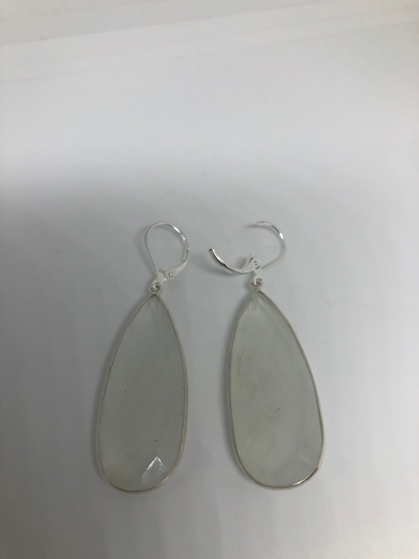 Vintage White Chalcedony Gemstone Sterling Silver Lever Back Chandelier Earrings