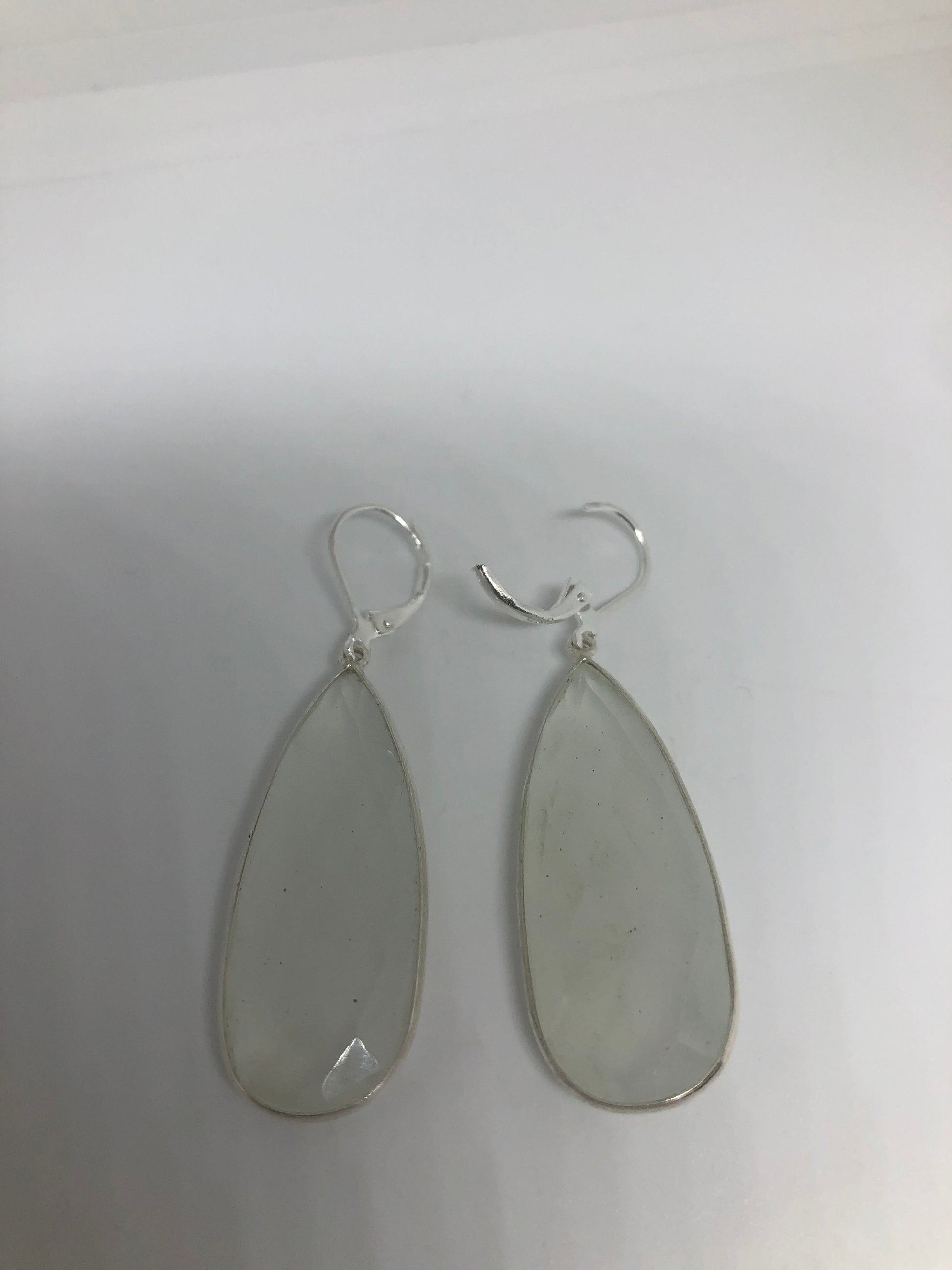 Vintage White Chalcedony Gemstone Sterling Silver Lever Back Chandelier Earrings