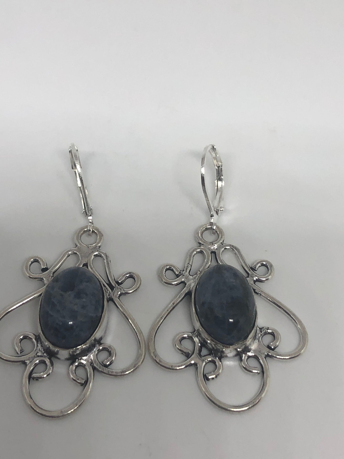 Vintage Blue Sodalite Sterling Silver Lever Back Chandelier Earrings