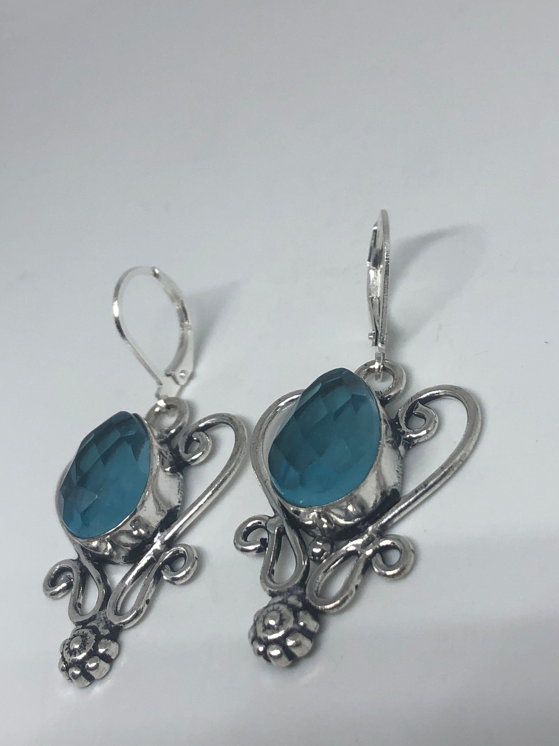 Vintage Blue Topaz Sterling Silver Lever Back Chandelier Earrings
