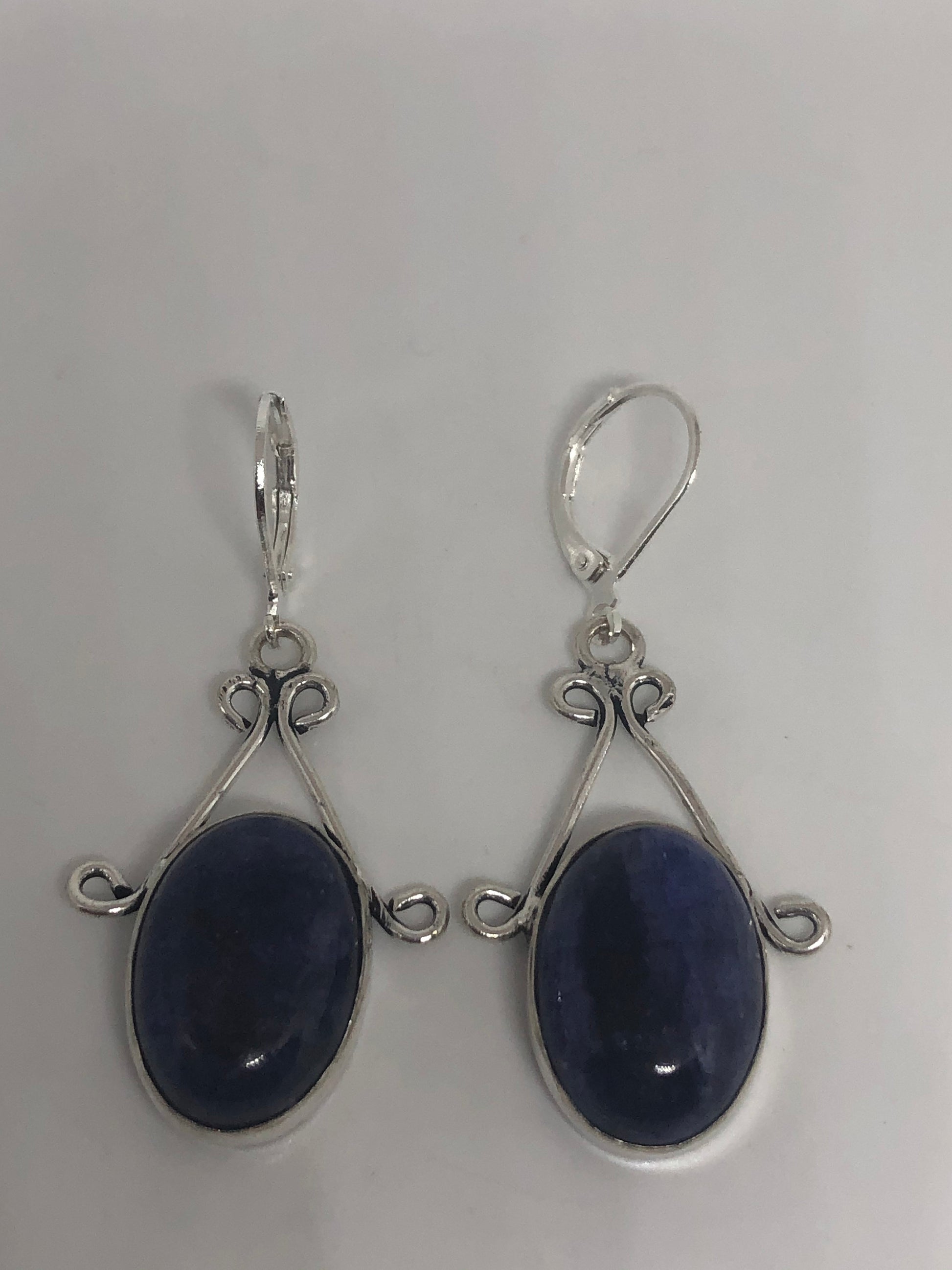 Vintage Blue Lapis Sterling Silver Lever Back Chandelier Earrings