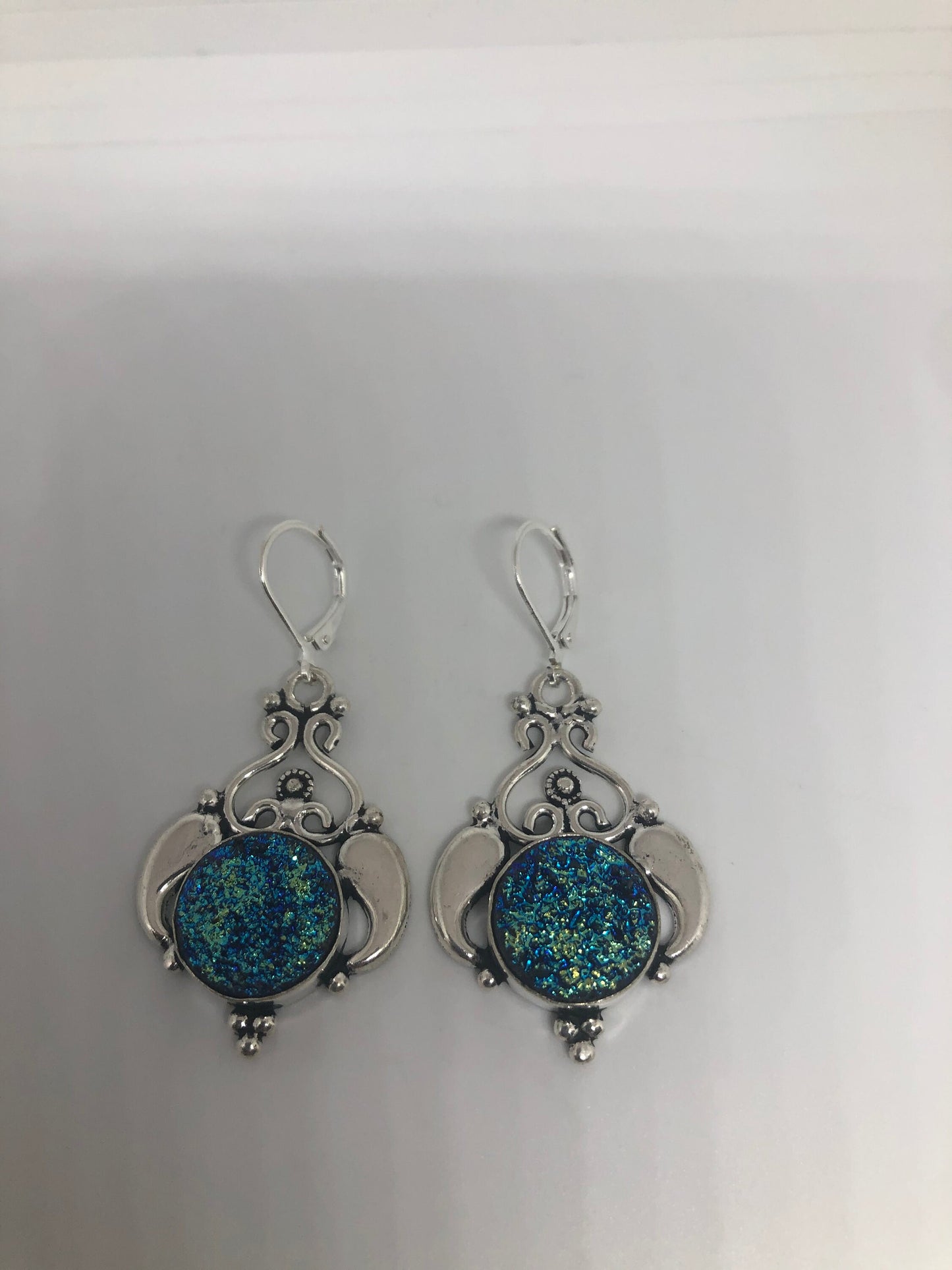 Vintage Sterling Silver Blue peacock ore Earrings