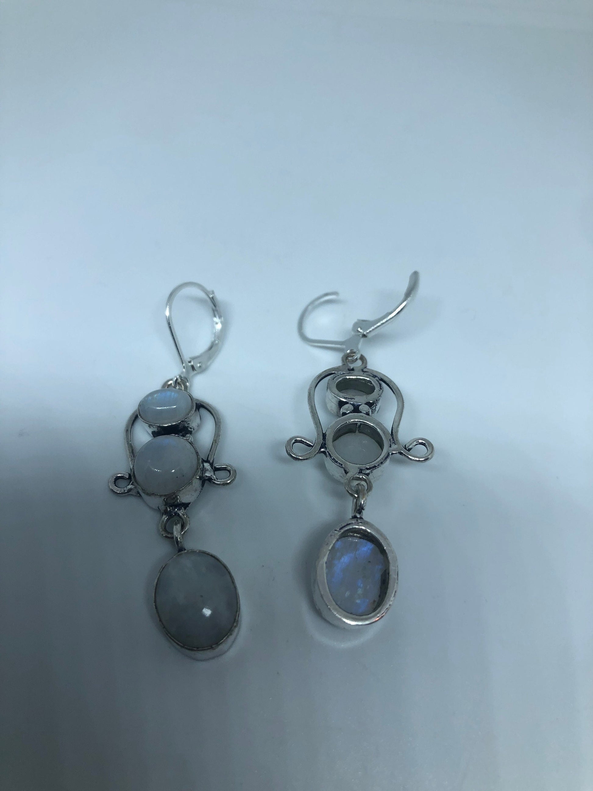 Vintage Rainbow Moonstone Sterling Silver Lever Back Dangle Earrings