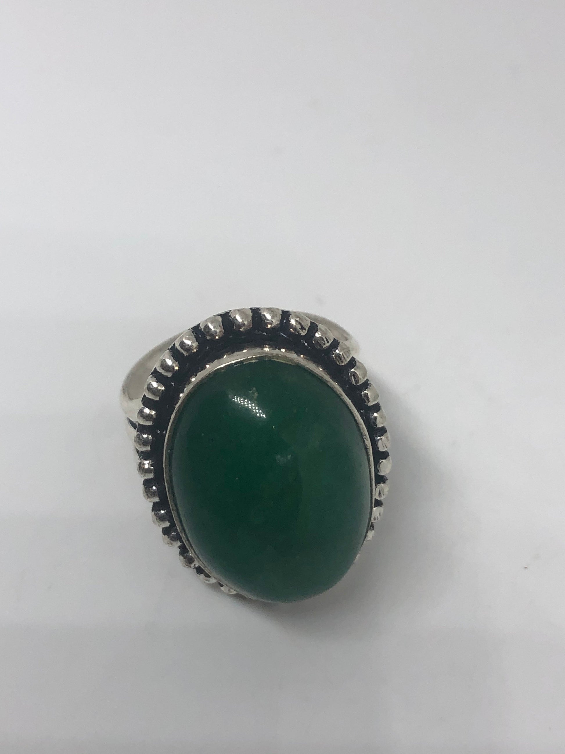 Vintage Green Raw Emerald Silver Bronze Statement Boho Ring Size 7.5