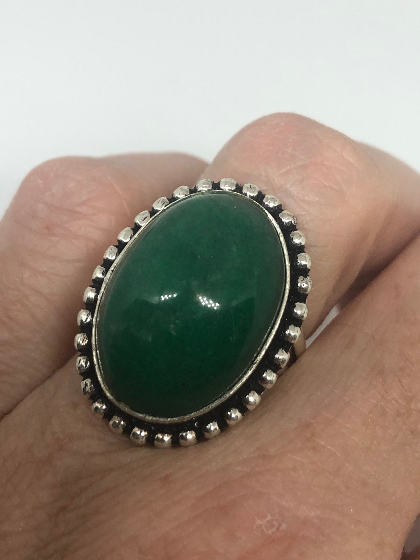 Vintage Green Raw Emerald Silver Bronze Statement Boho Ring Size 7.5