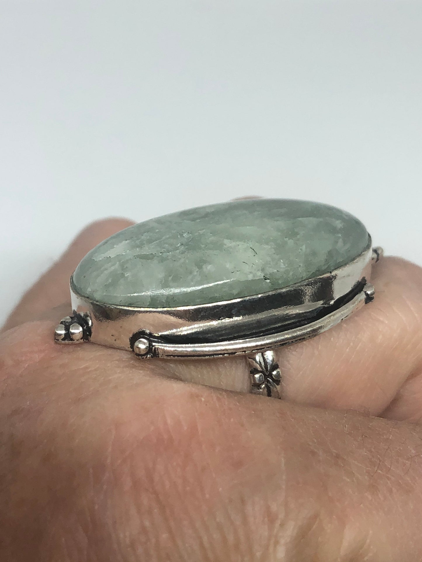 Vintage Green Amazonite Silver Ring Size 8