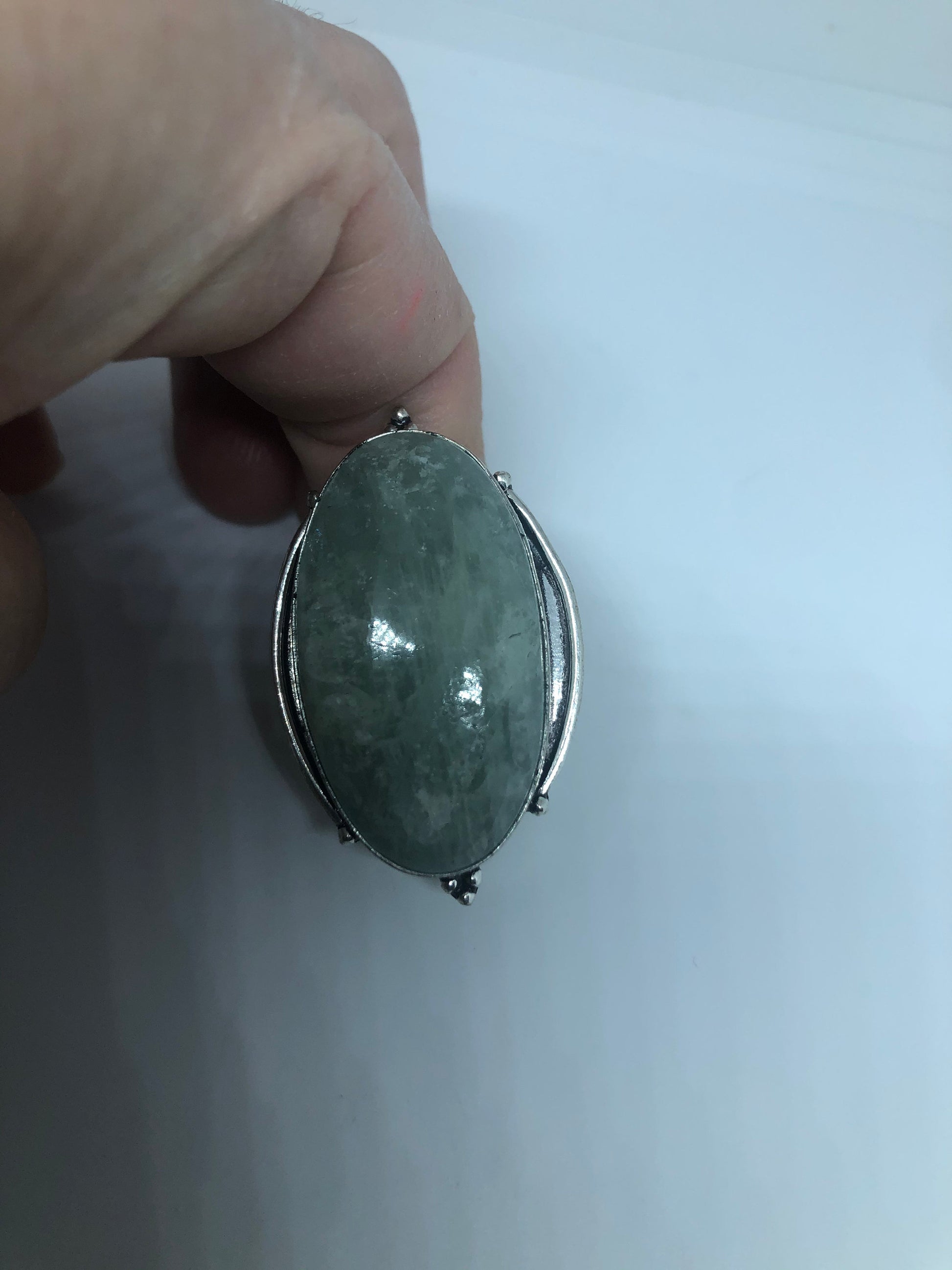 Vintage Green Amazonite Silver Ring Size 8