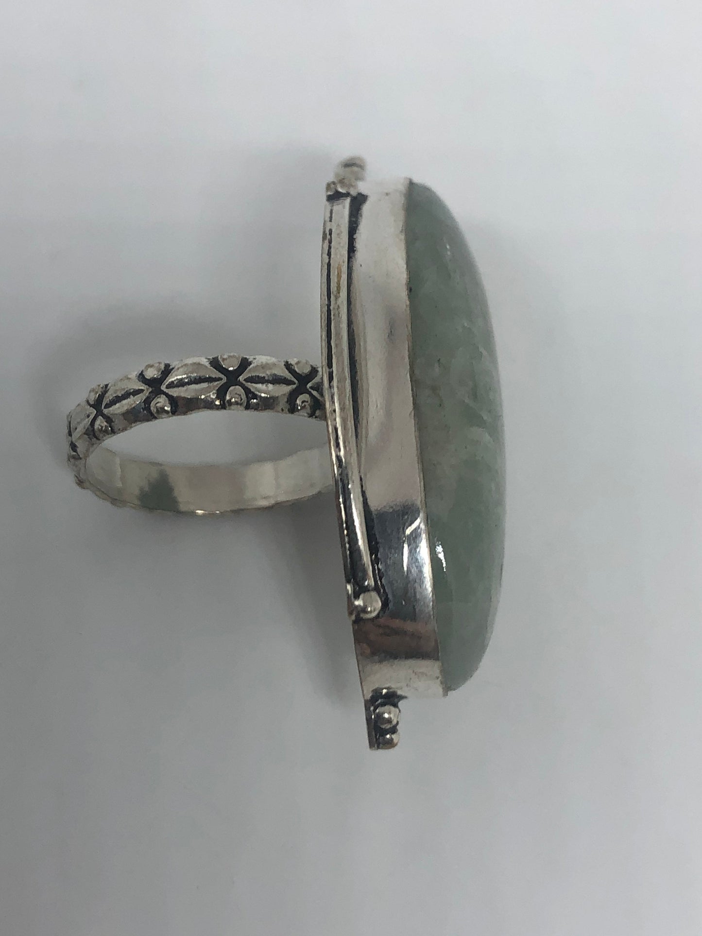 Vintage Green Amazonite Silver Ring Size 8