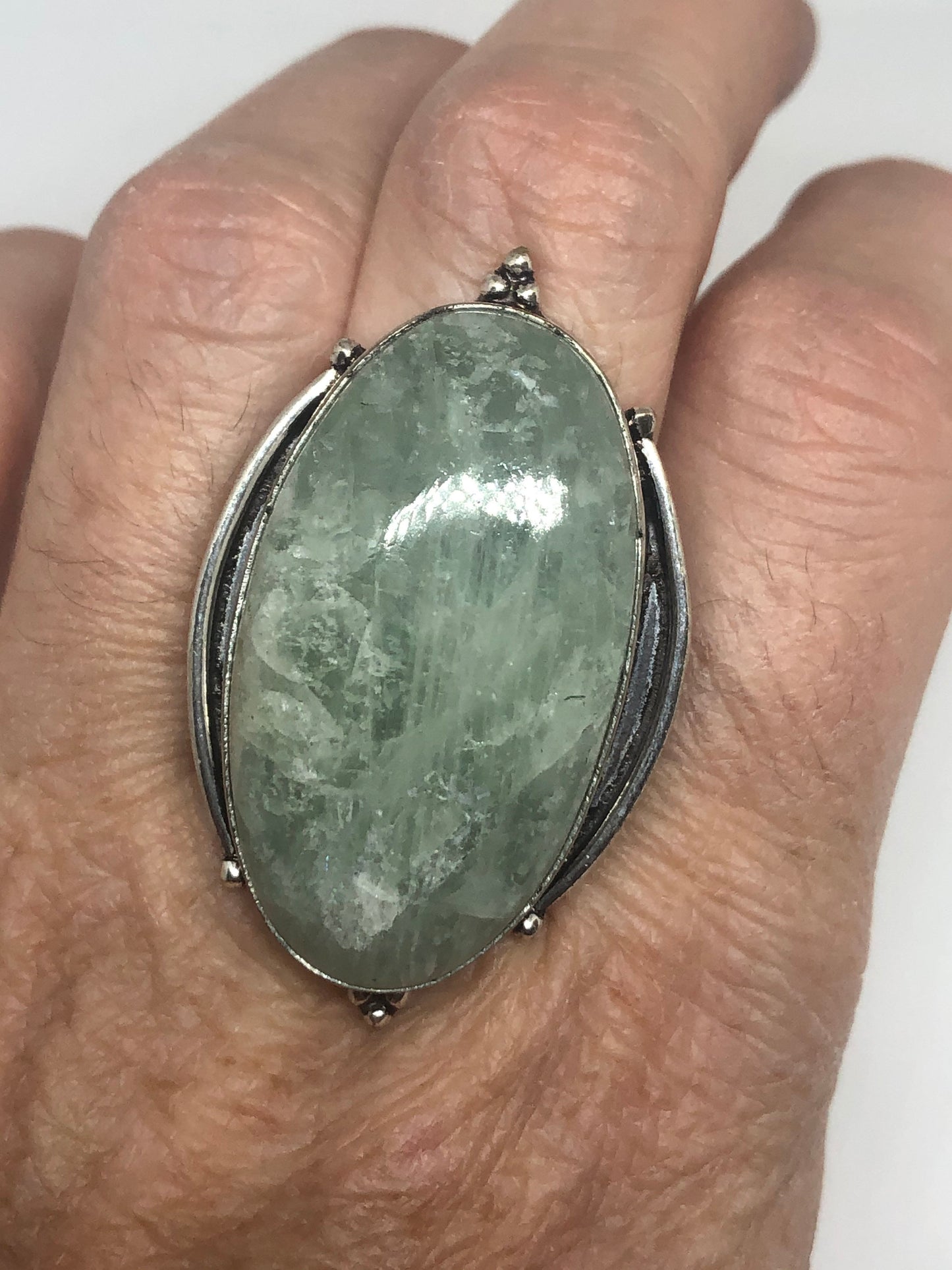 Vintage Green Amazonite Silver Ring Size 8