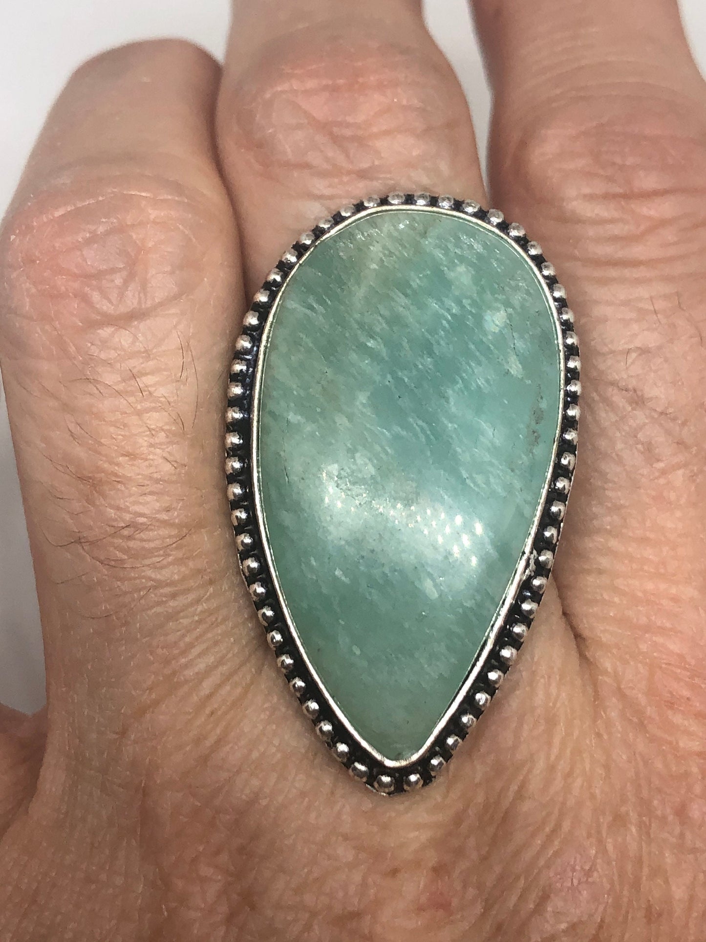 Vintage Green Amazonite Silver Ring Size 8