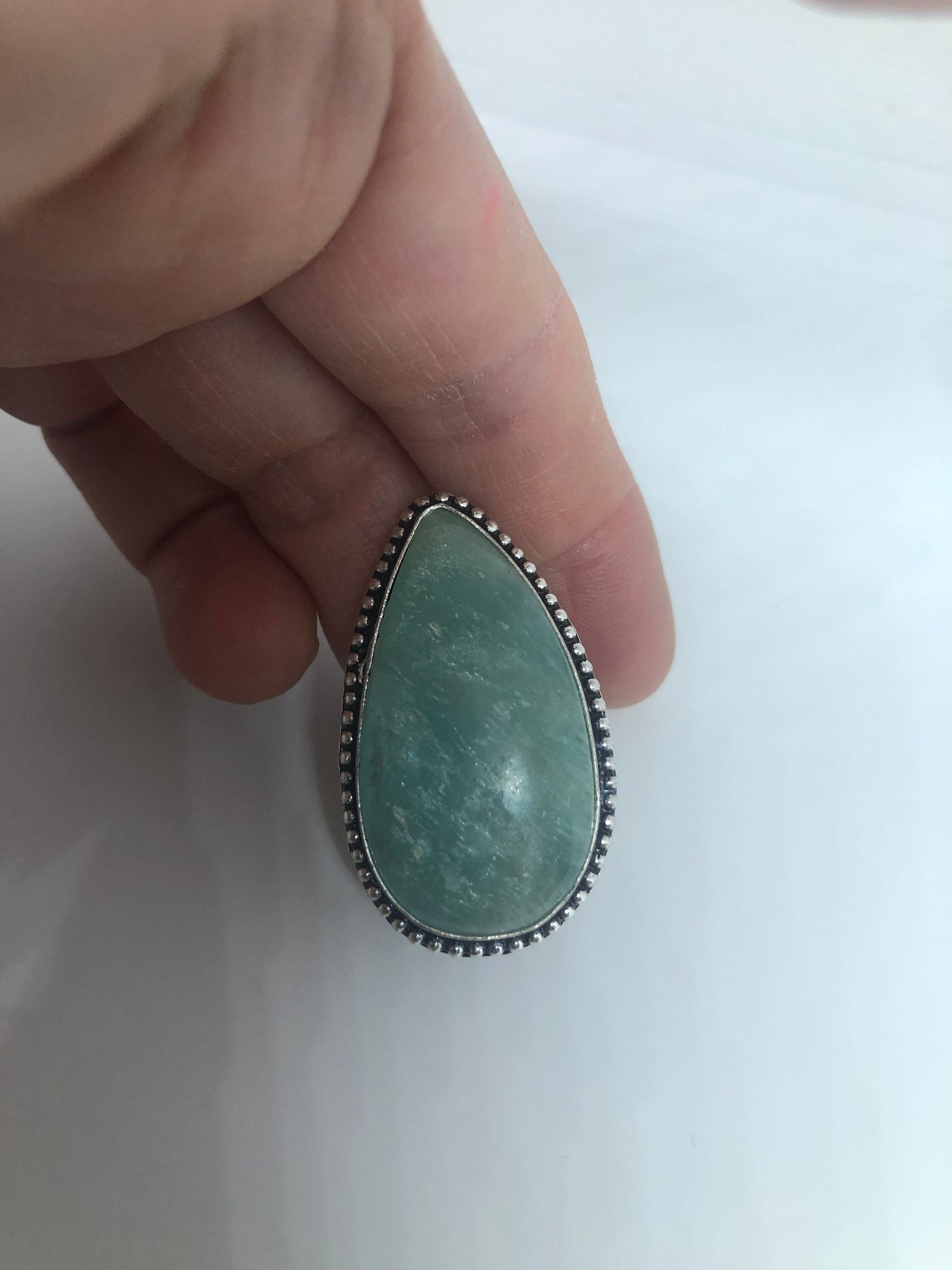 Vintage Green Amazonite Silver Ring Size 8