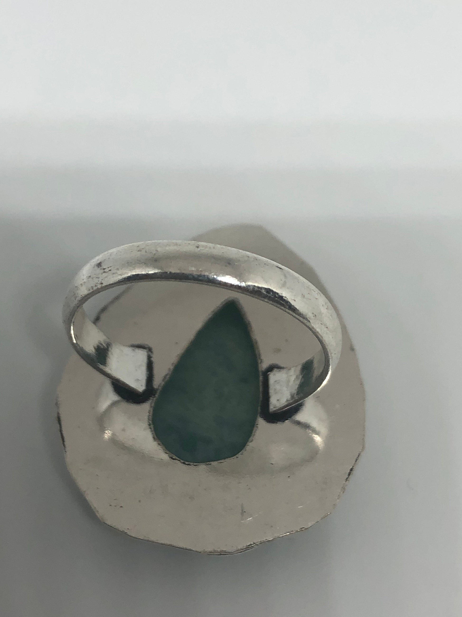 Vintage Green Amazonite Silver Ring Size 8.5