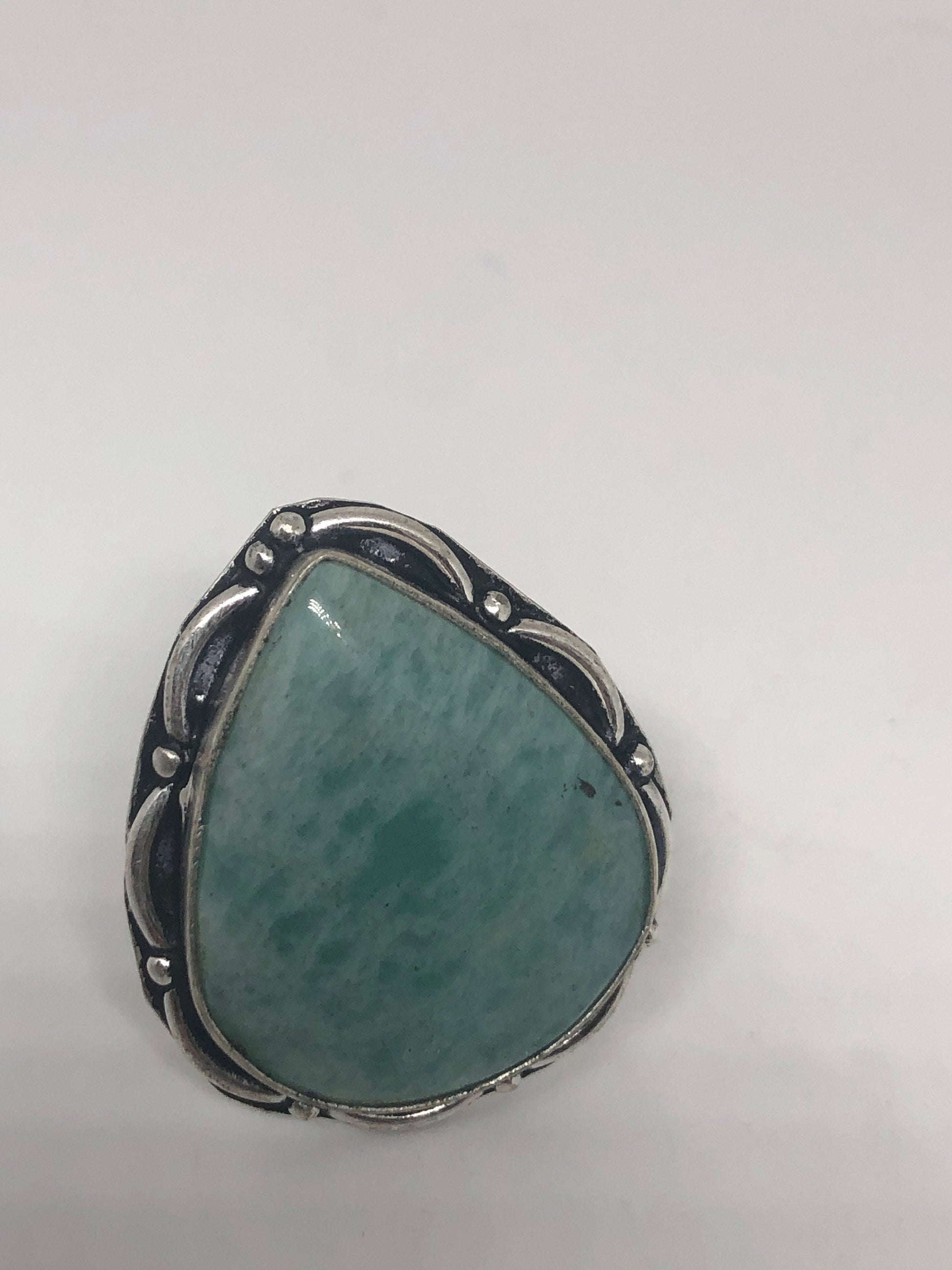 Vintage Green Amazonite Silver Ring Size 8.5