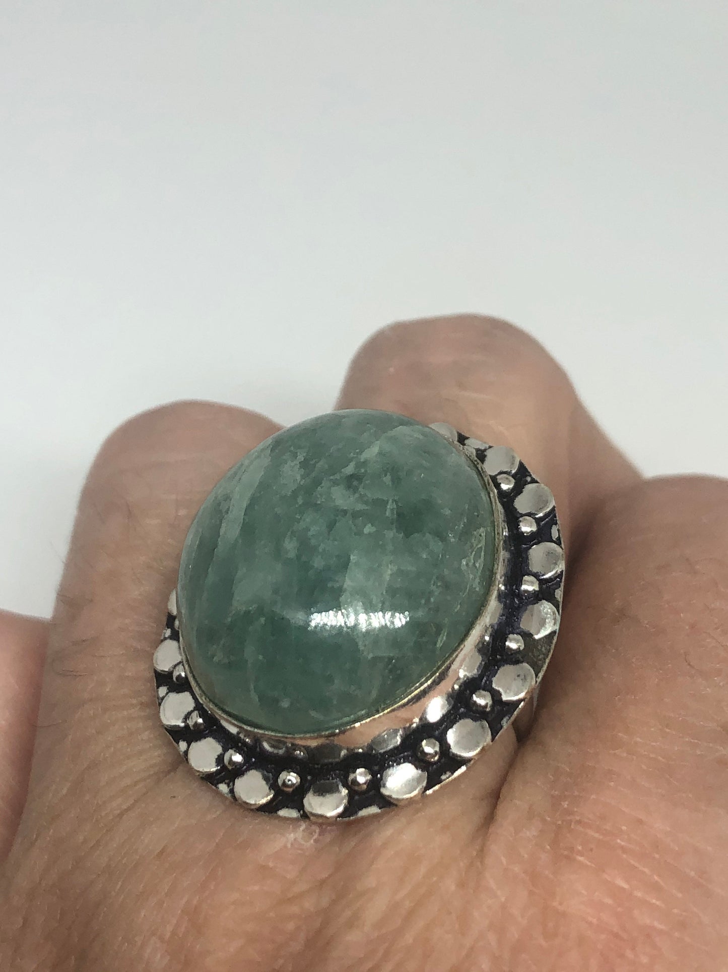 Vintage Green Amazonite Silver Ring Size 7