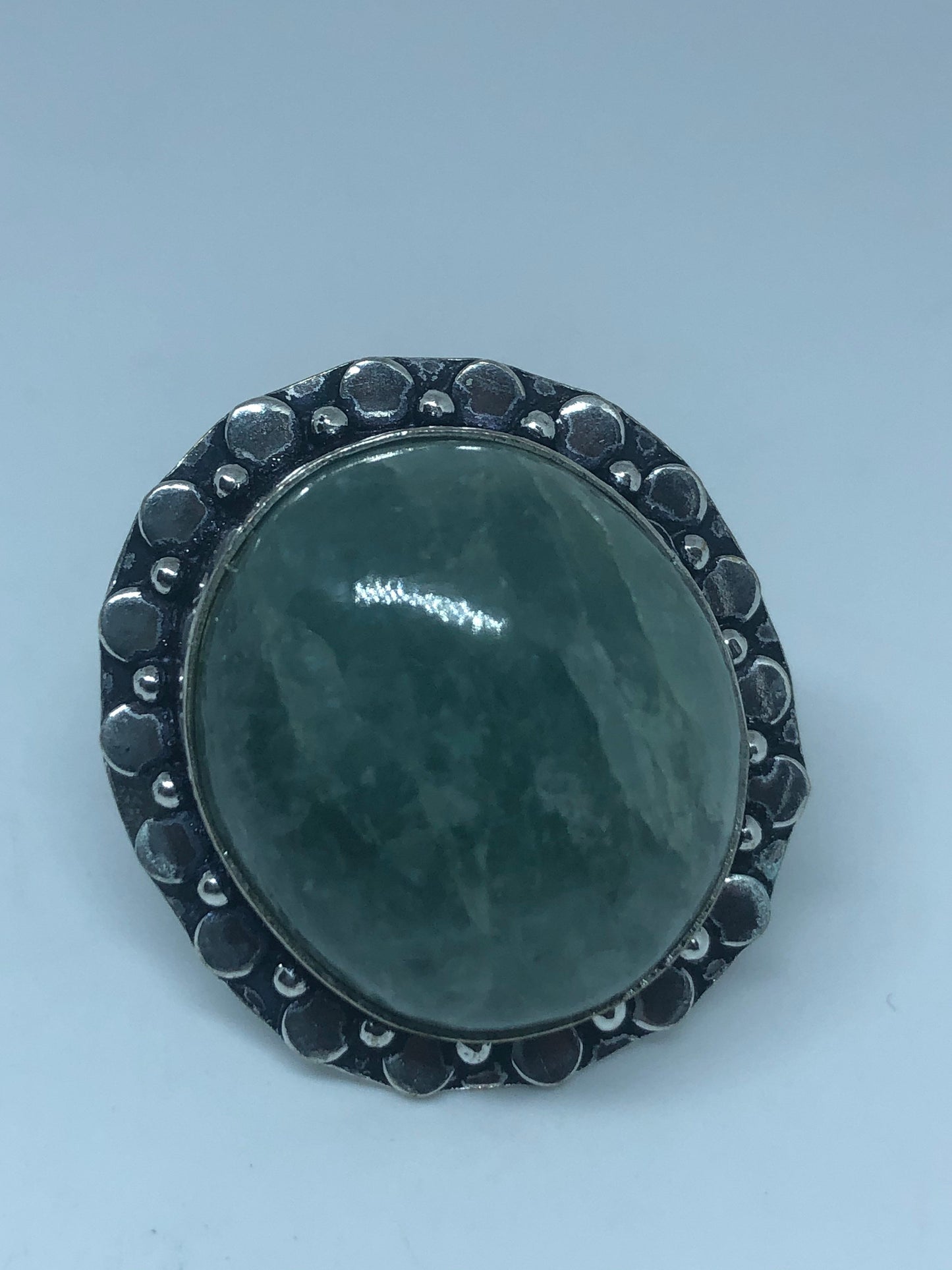 Vintage Green Amazonite Silver Ring Size 7