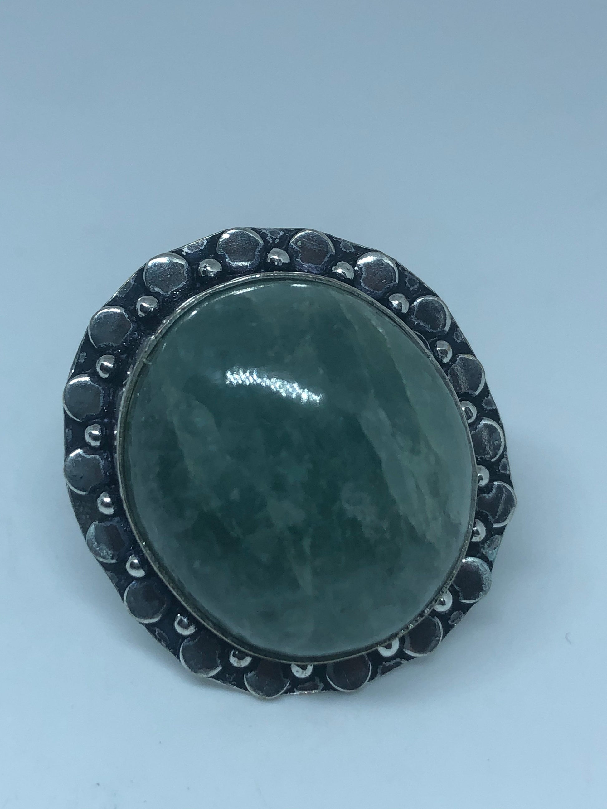 Vintage Green Amazonite Silver Ring Size 7