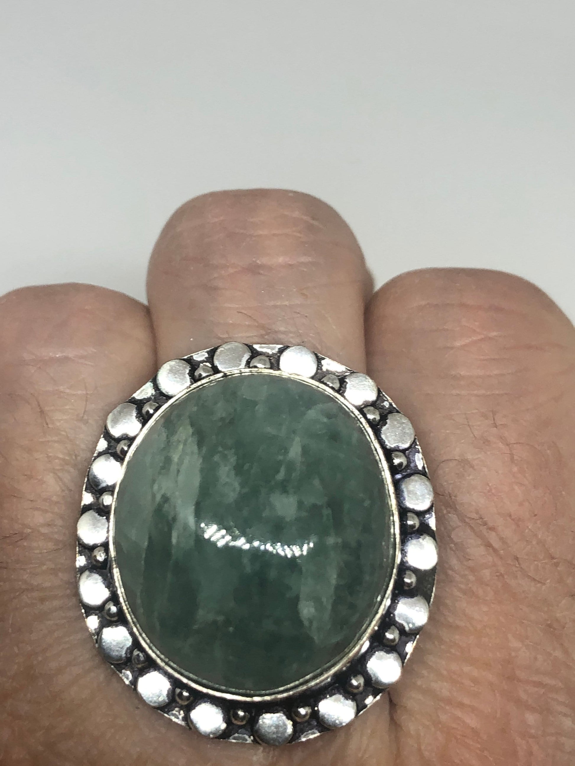 Vintage Green Amazonite Silver Ring Size 7