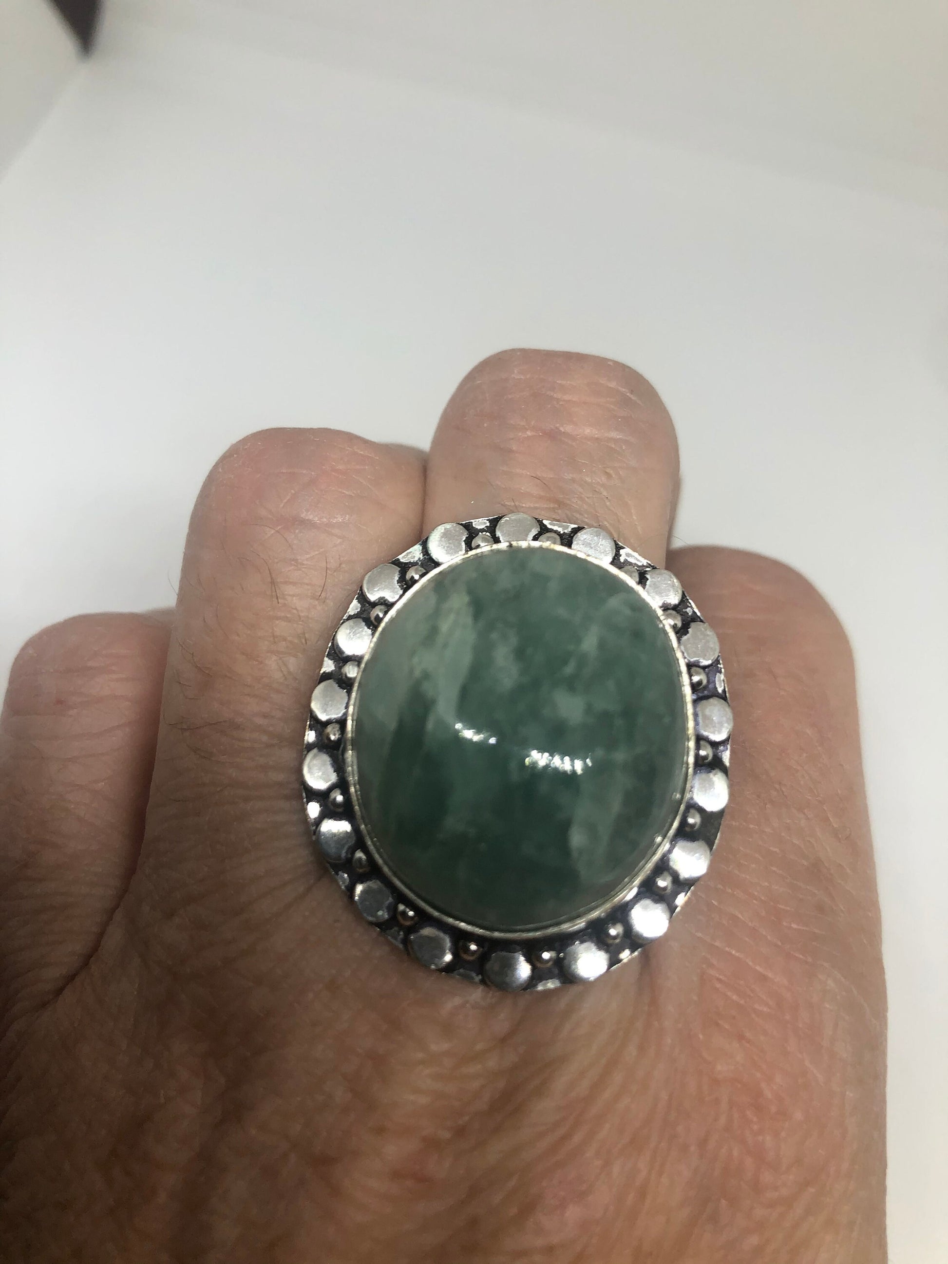 Vintage Green Amazonite Silver Ring Size 7