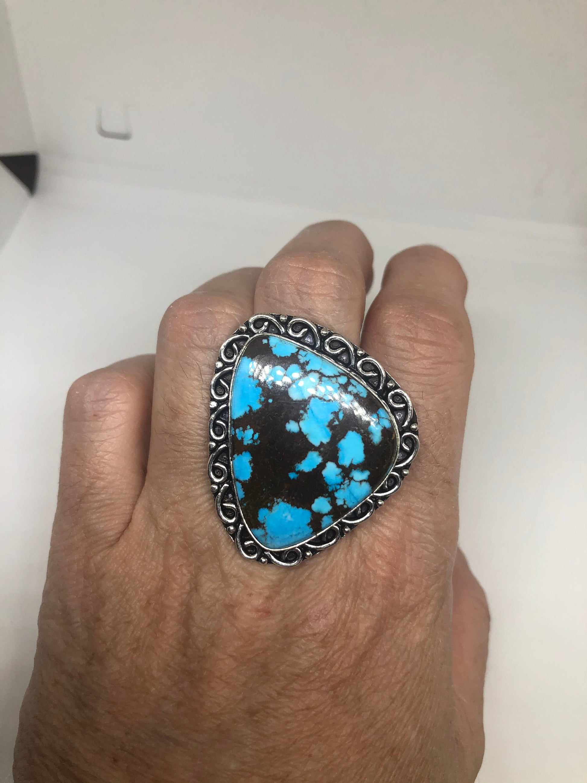 Vintage Blue Genuine Tibetan Turquoise Ring Size 10