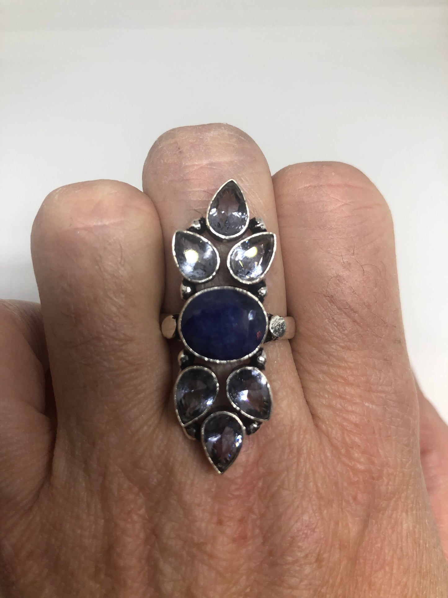 Vintage Blue Genuine Lapis Lazuli and Iolite Ring Size 7