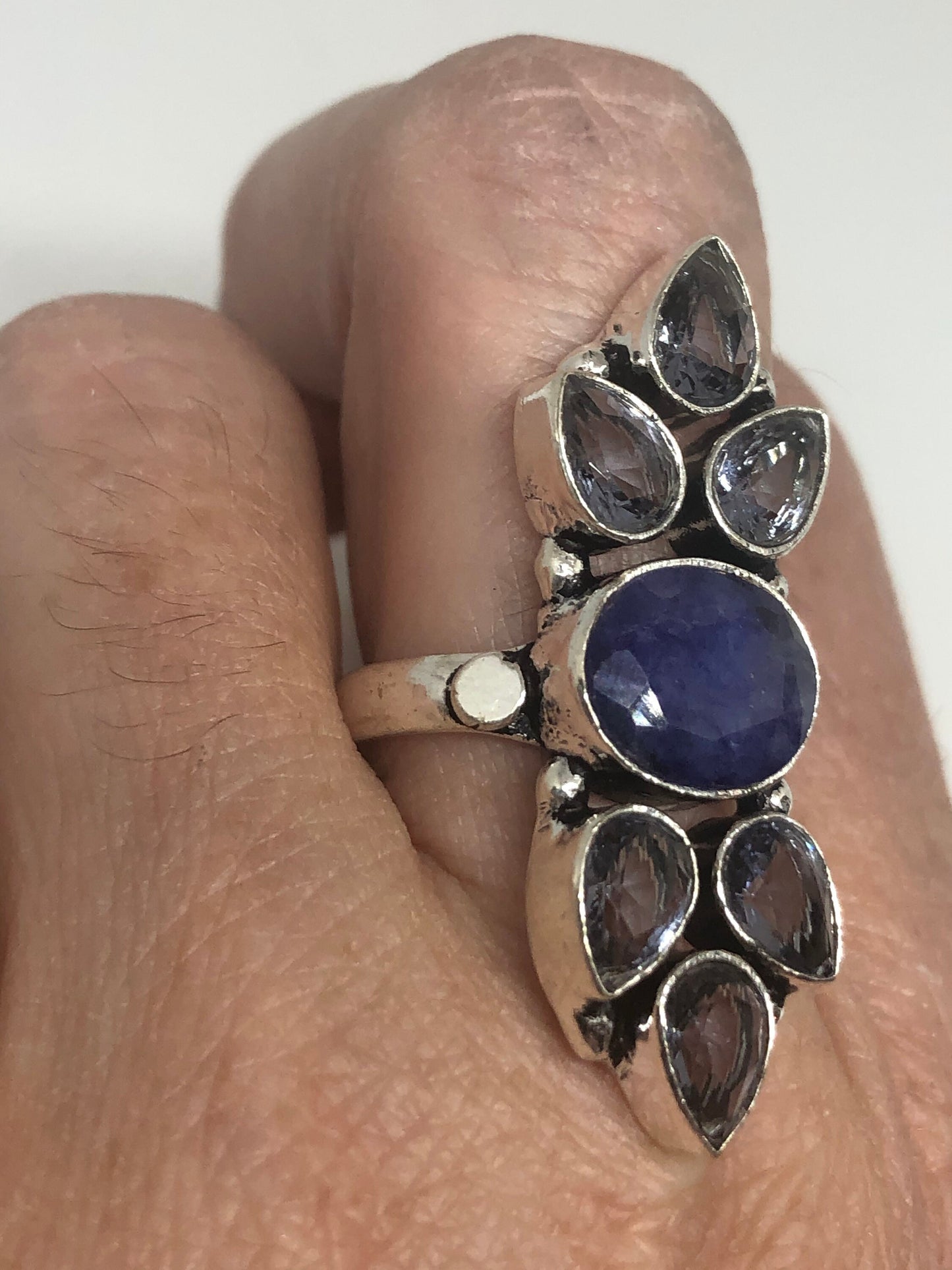 Vintage Blue Genuine Lapis Lazuli and Iolite Ring Size 7