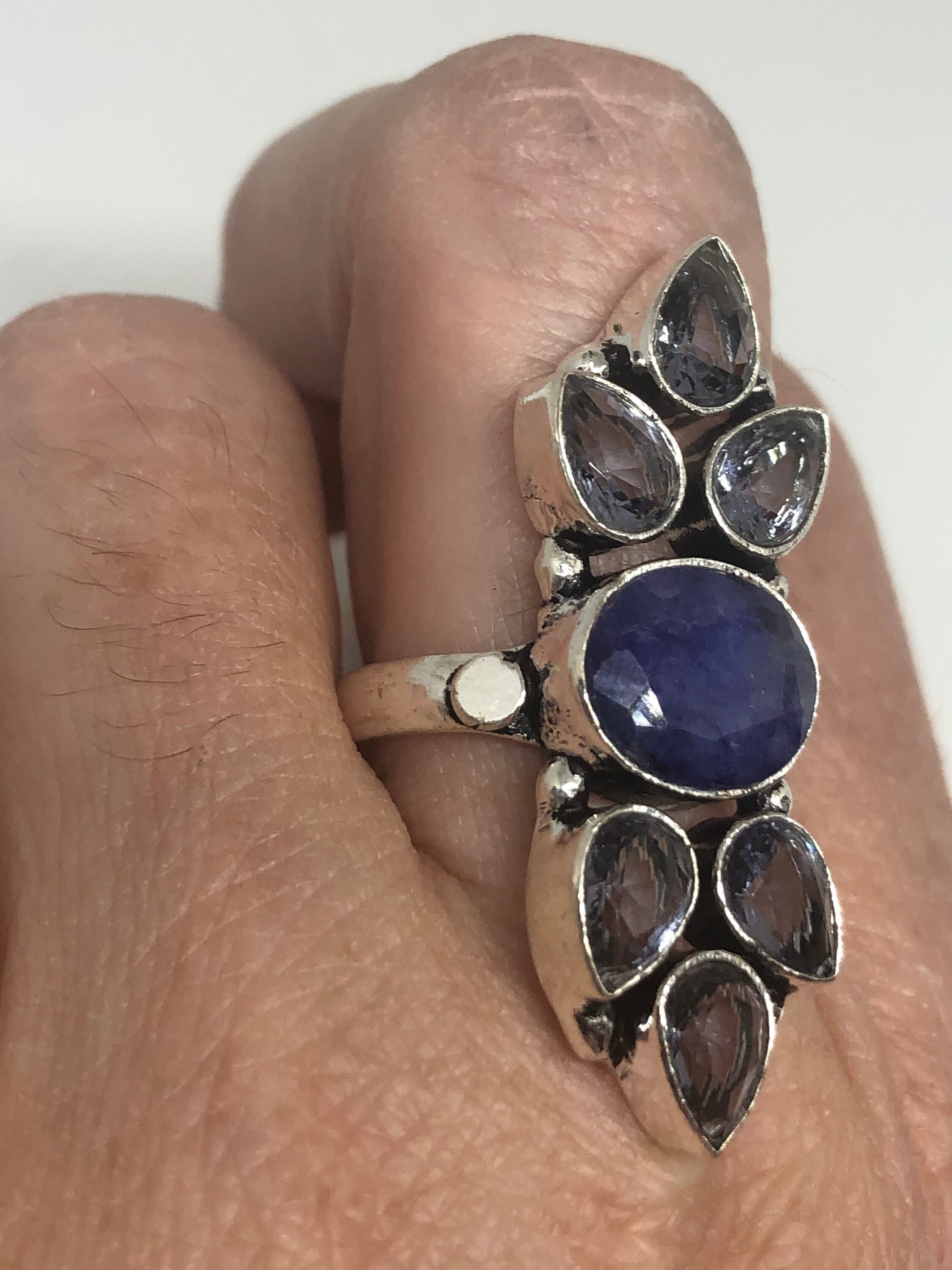 Vintage Blue Genuine Lapis Lazuli and Iolite Ring Size 7