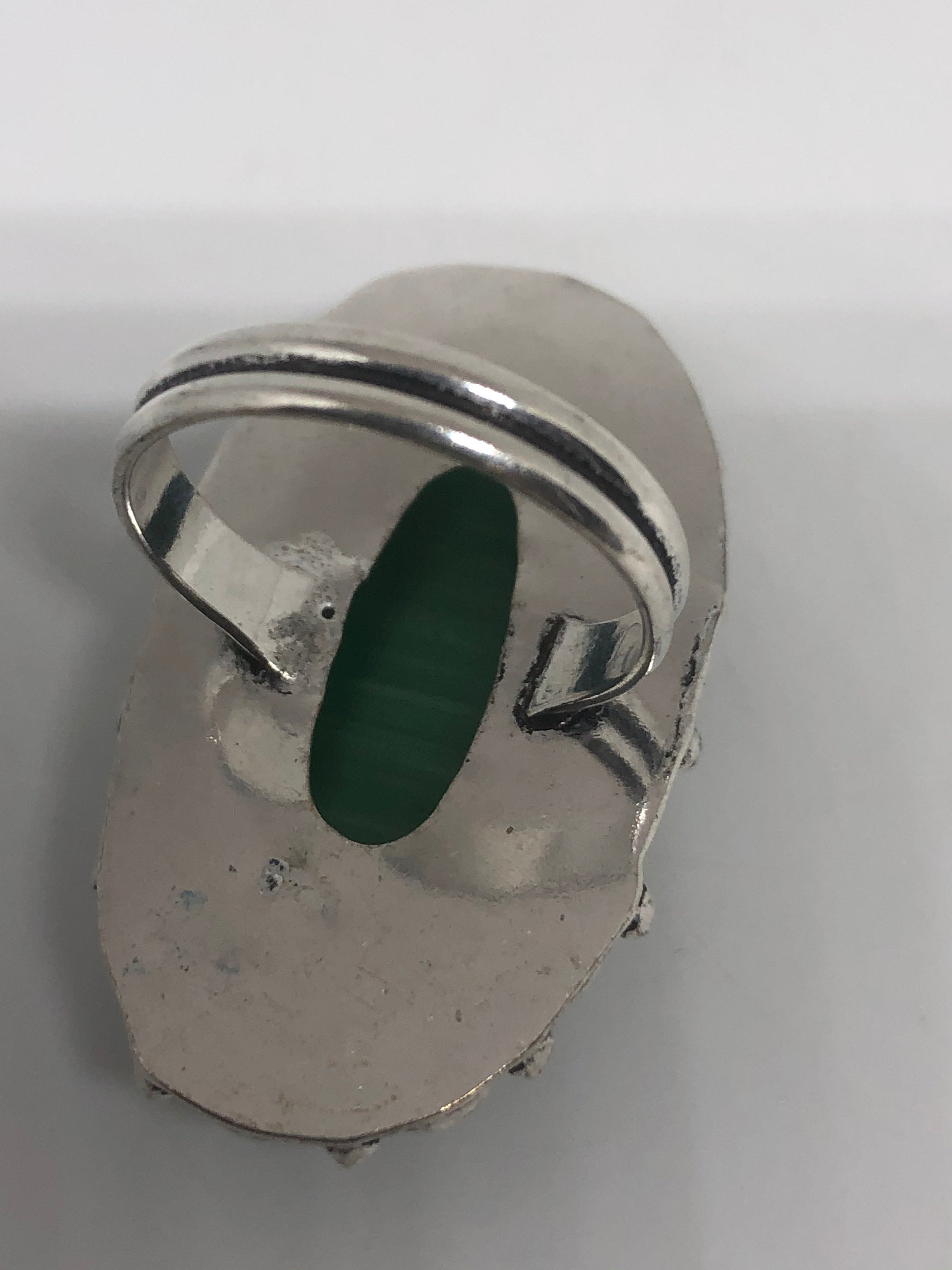 Vintage Green Cats Eye Art Glass Ring Size 7.5