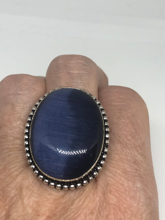 Vintage Blue Cats Eye Art Glass Ring Size 8